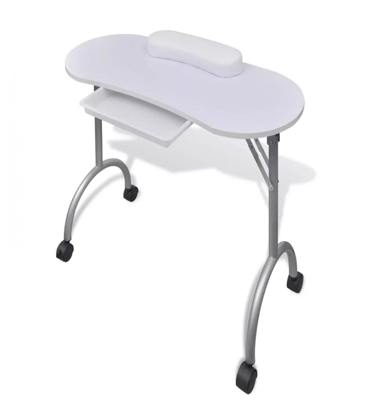 Foldable Manicure Table | Professional Portable Nail Station 90x37x68 cm | MDF & Steel with Wrist Cover Lockable Rolls Removable Drawer & Carry Bag - White - Buy Online on GoSupps.com
