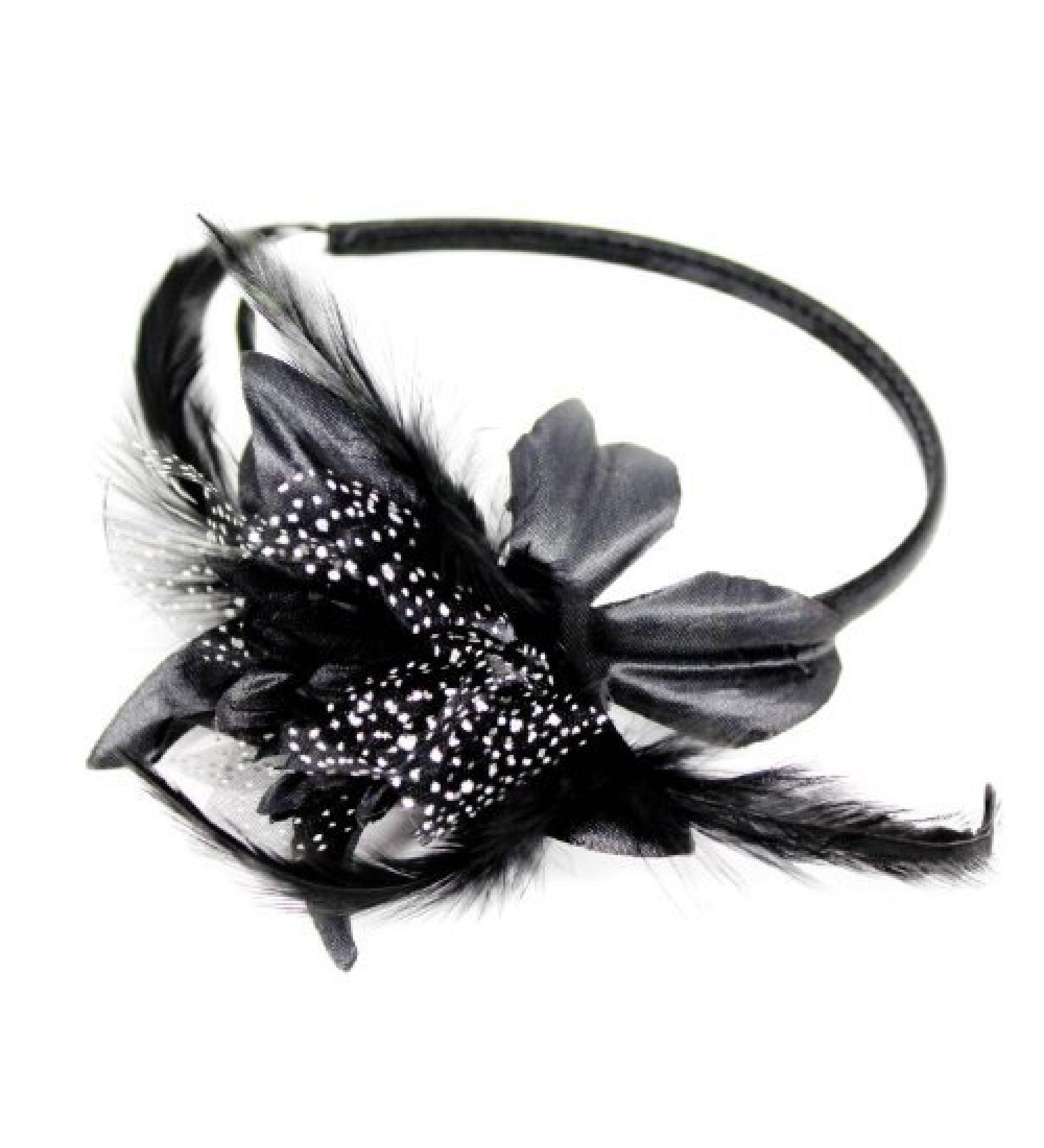 Arranview Jewellery Ladies black fascinator in chiffon with feather tendrils on a headband
