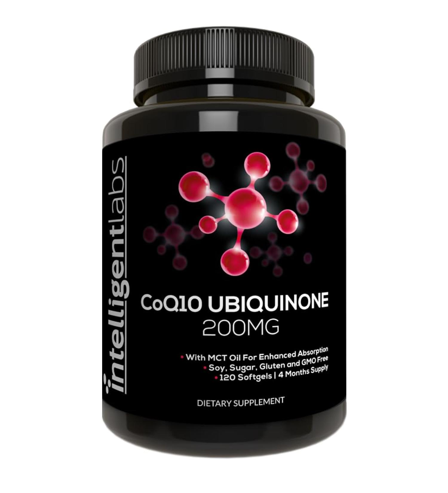 Intelligent Labs CoQ10 Ubiquinone 200mg Softgels | Max Absorption Coenzyme Q10 with MCT Oil | Soy Sugar Gluten Free | 120 Servings - 4 Months Supply - Buy Online on GoSupps.com