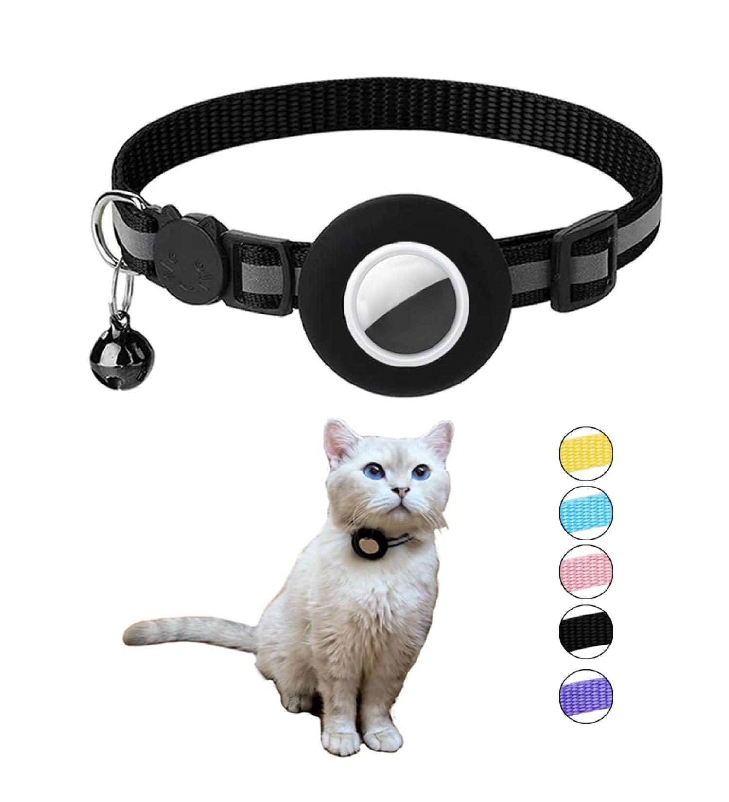 Hepplly Reflecting Airtag Cat Collar with Bell & Holder | Compatible with Airtag | Safe for Kittens & Cats (Black) - Buy Online on GoSupps.com