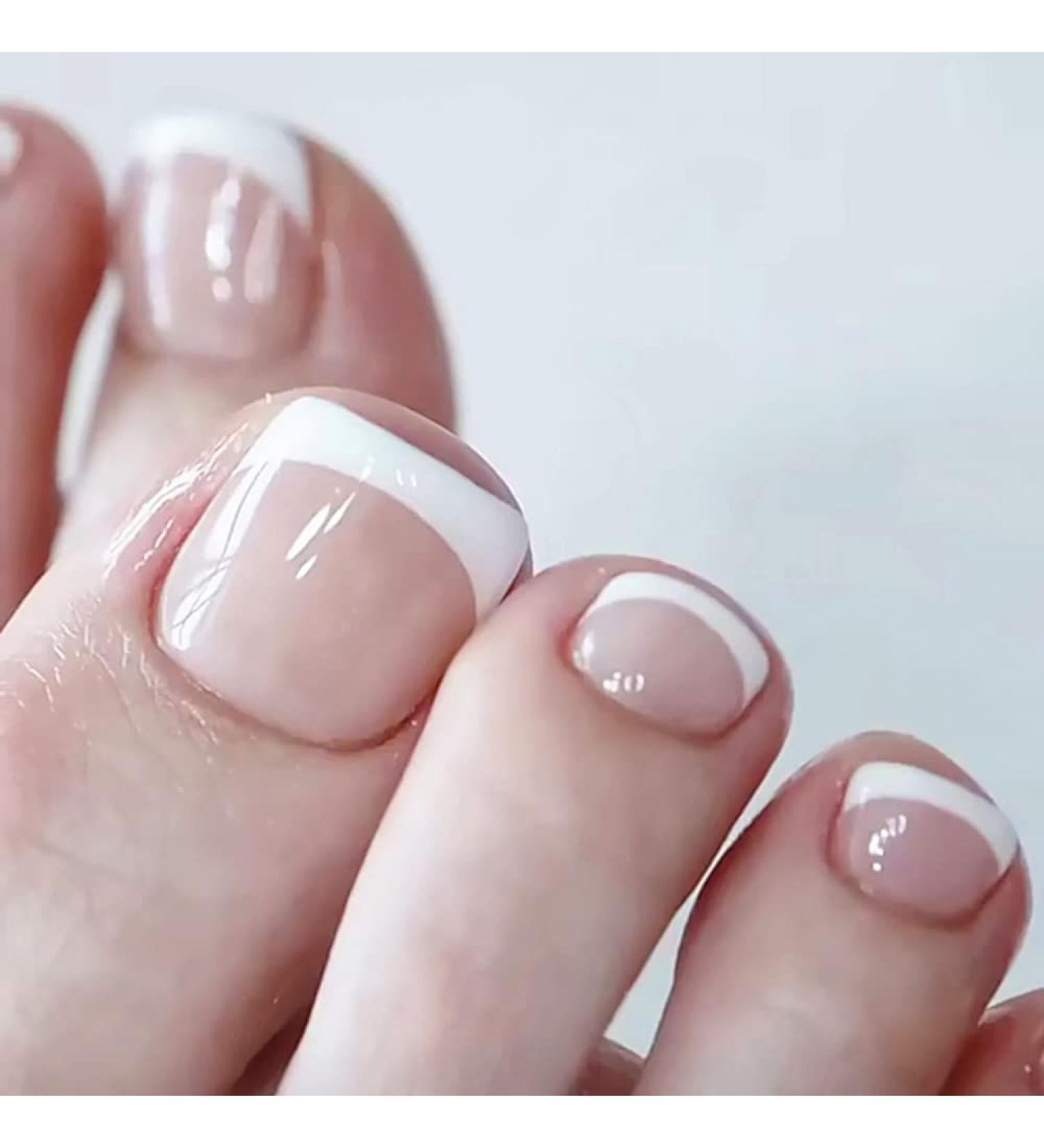 Timmoko Press On Toenails - 24Pcs French White Short Fake Nails for Women and Girls - Buy Online on GoSupps.com