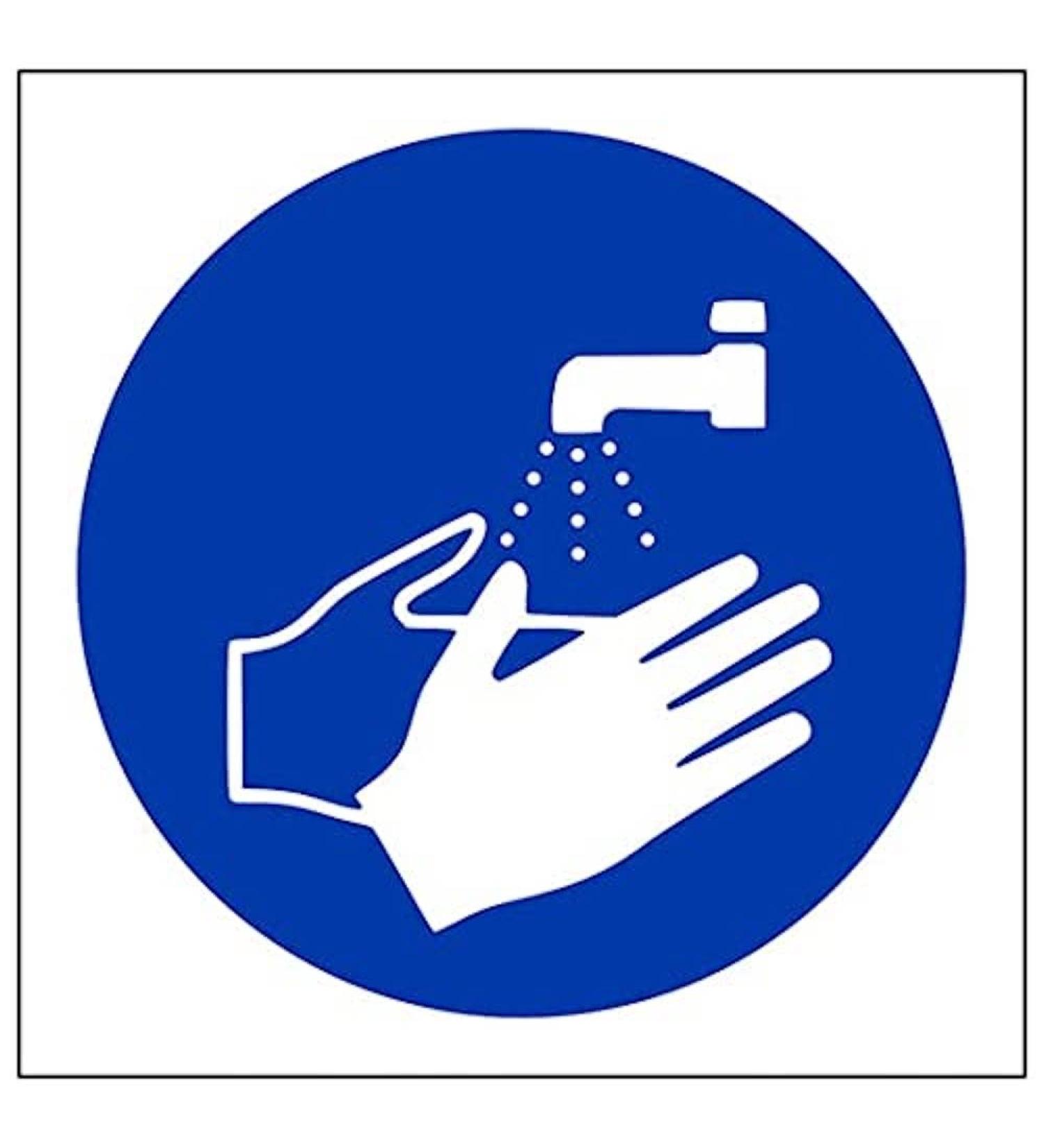 V Safety Eco Friendly Mandatory Catering - Wash Hands Logo - 100 x 100 mm Safety Sign HIPS Plastic 2mm 100x100mm