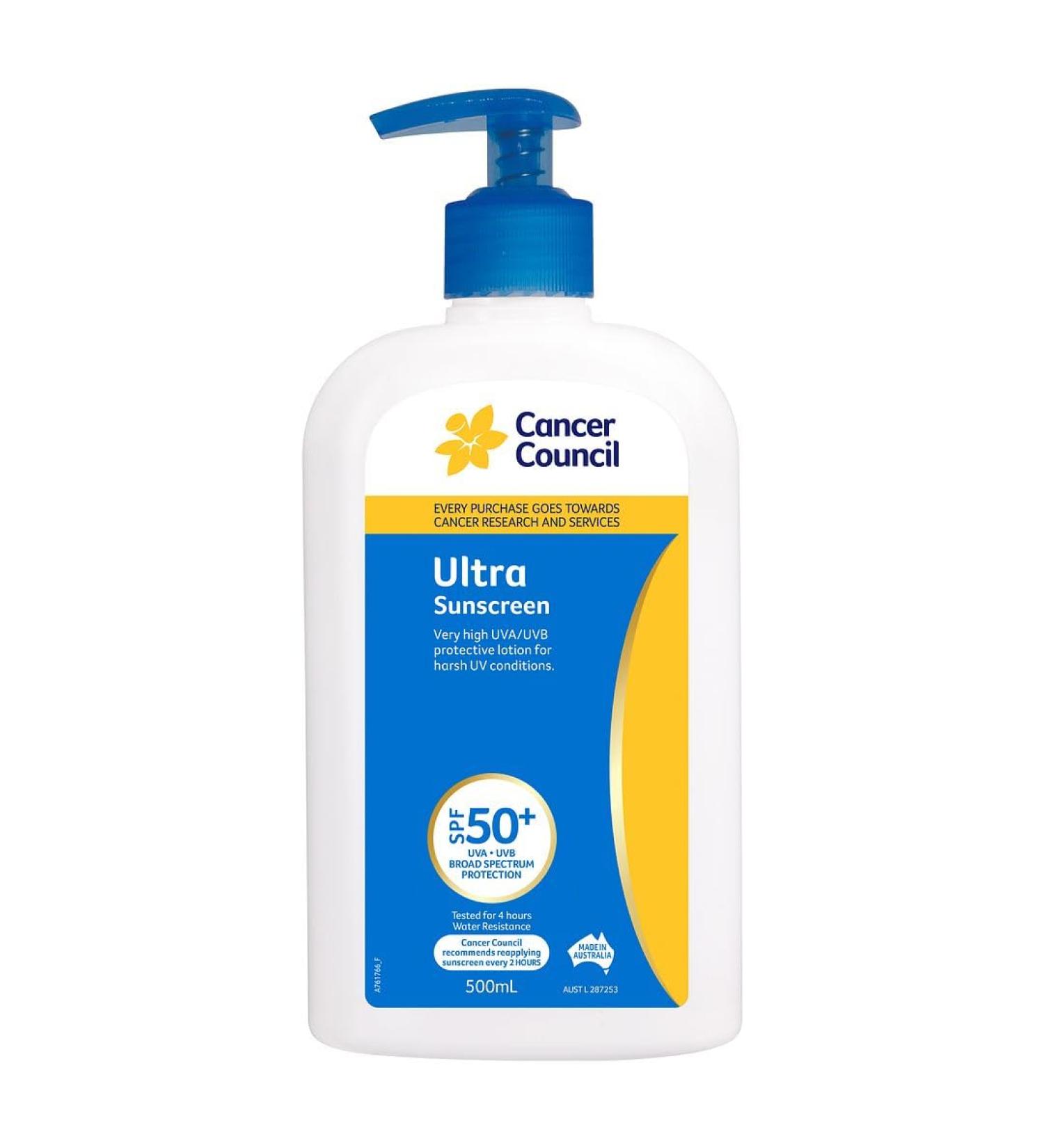 Cancer Council SPF 50+ Ultra 500ml Pump Best Sunscreen for Ultimate Sun Protection | International Shipping Available - Buy Online on GoSupps.com