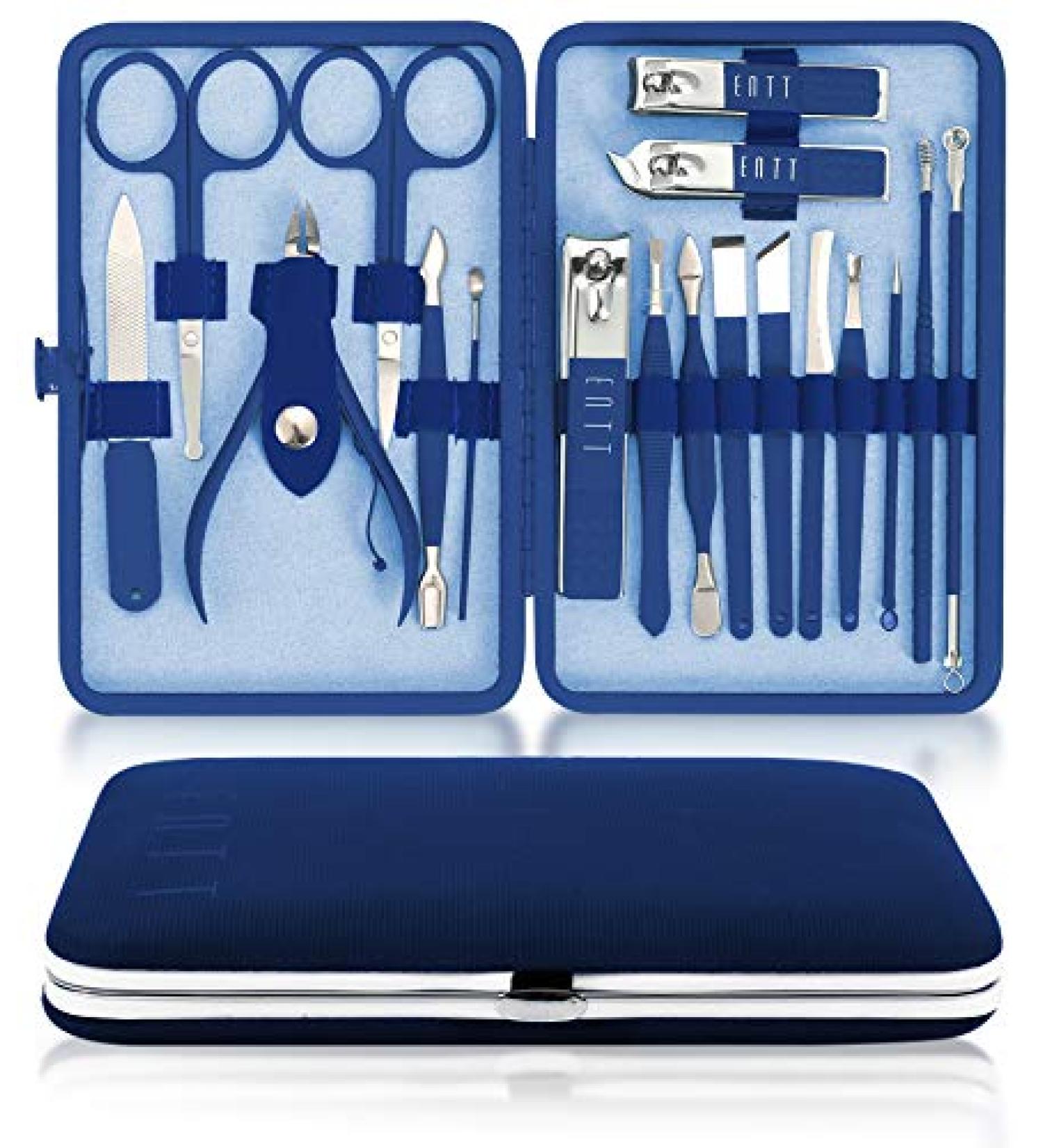 ENTT 18 PC Rubberized Finish Manicure Pedicure Kit for Men and Women - Premium Quality All Purpose Grooming Tools Set - Travel and Home Professional Tool Kit (Blue Case) - Buy Online on GoSupps.com