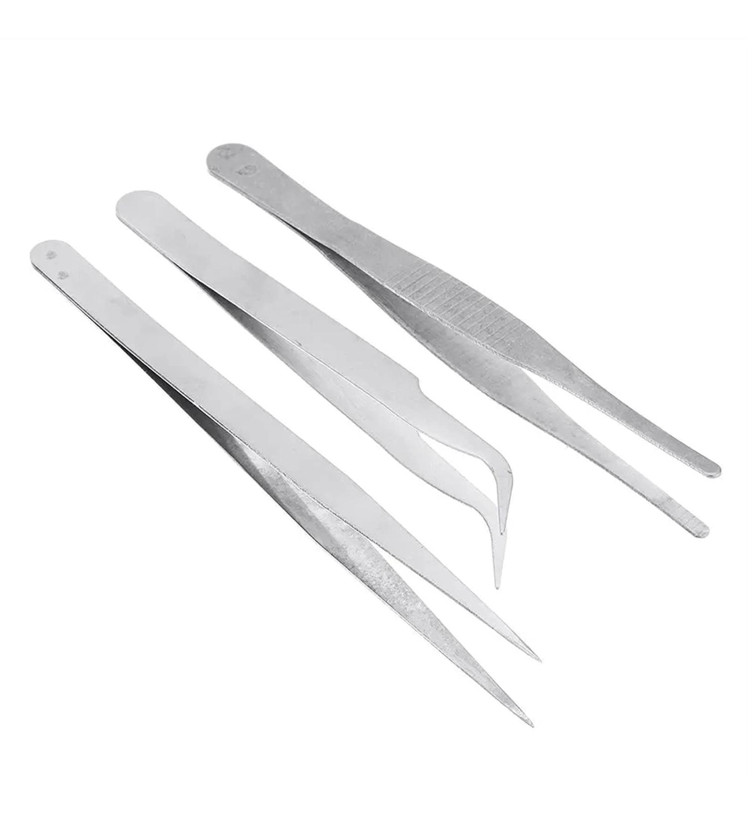 EPASHA 3 in 1 Stainless Steel Tweezers Set - Precision Straight Flat & Angle Head Tweezers for Perfect Grooming - International Shipping Available - Buy Online on GoSupps.com