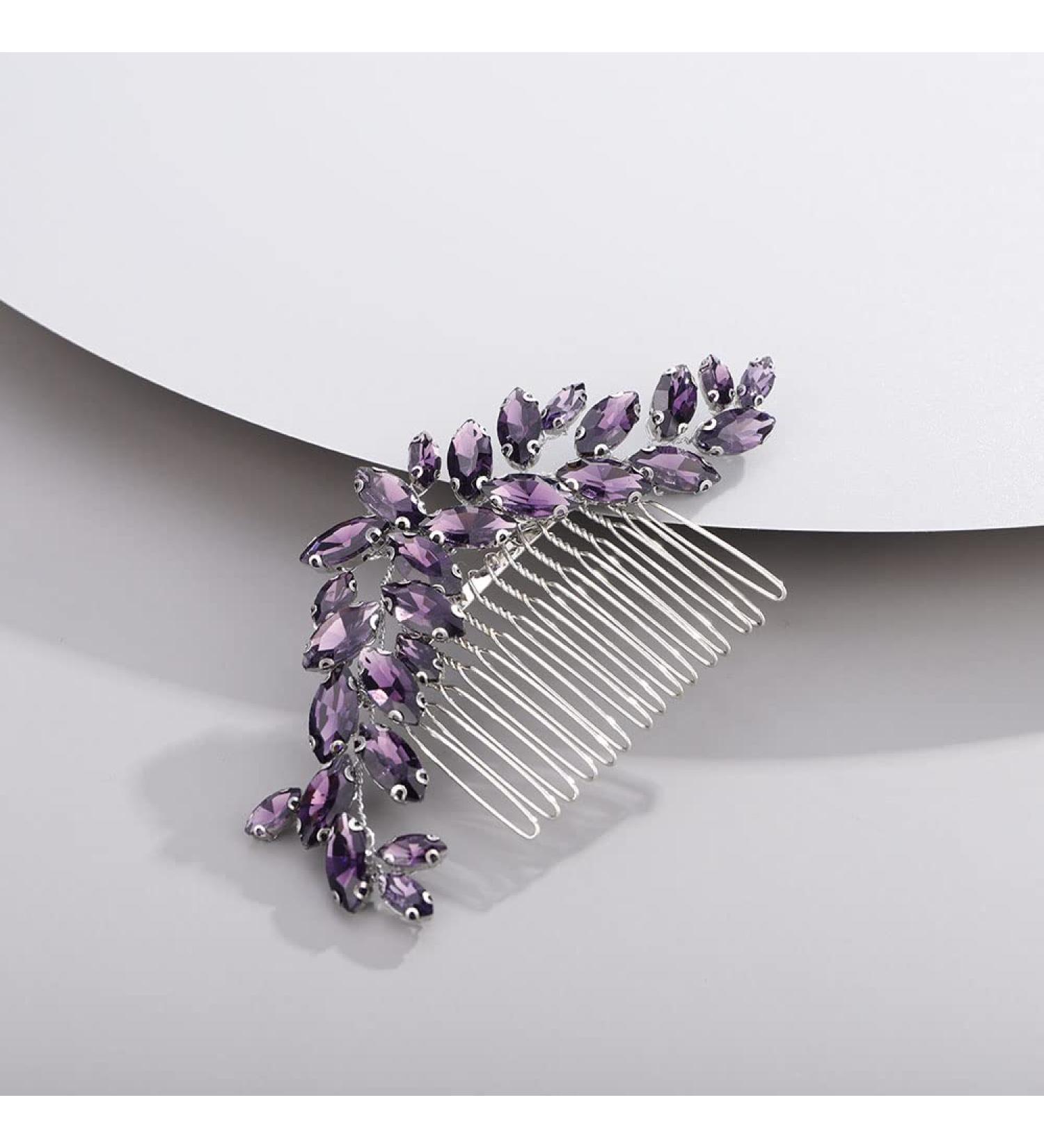 Chargances Bridal Crystal Hair Comb - Purple Wedding Rhinestone Side Comb for Bride, Prom & Flower Girl | Handmade Fashion Hair Accessories - Buy Online on GoSupps.com