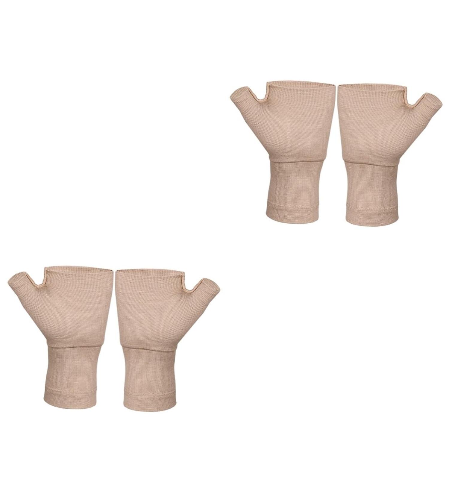 GLEAVI 2 Pairs Fingerless Compression Gloves - Pressure Wrist Support & Thumb Brace for Pain Relief - Nylon Khaki Wrist Sleeves - Buy Online on GoSupps.com