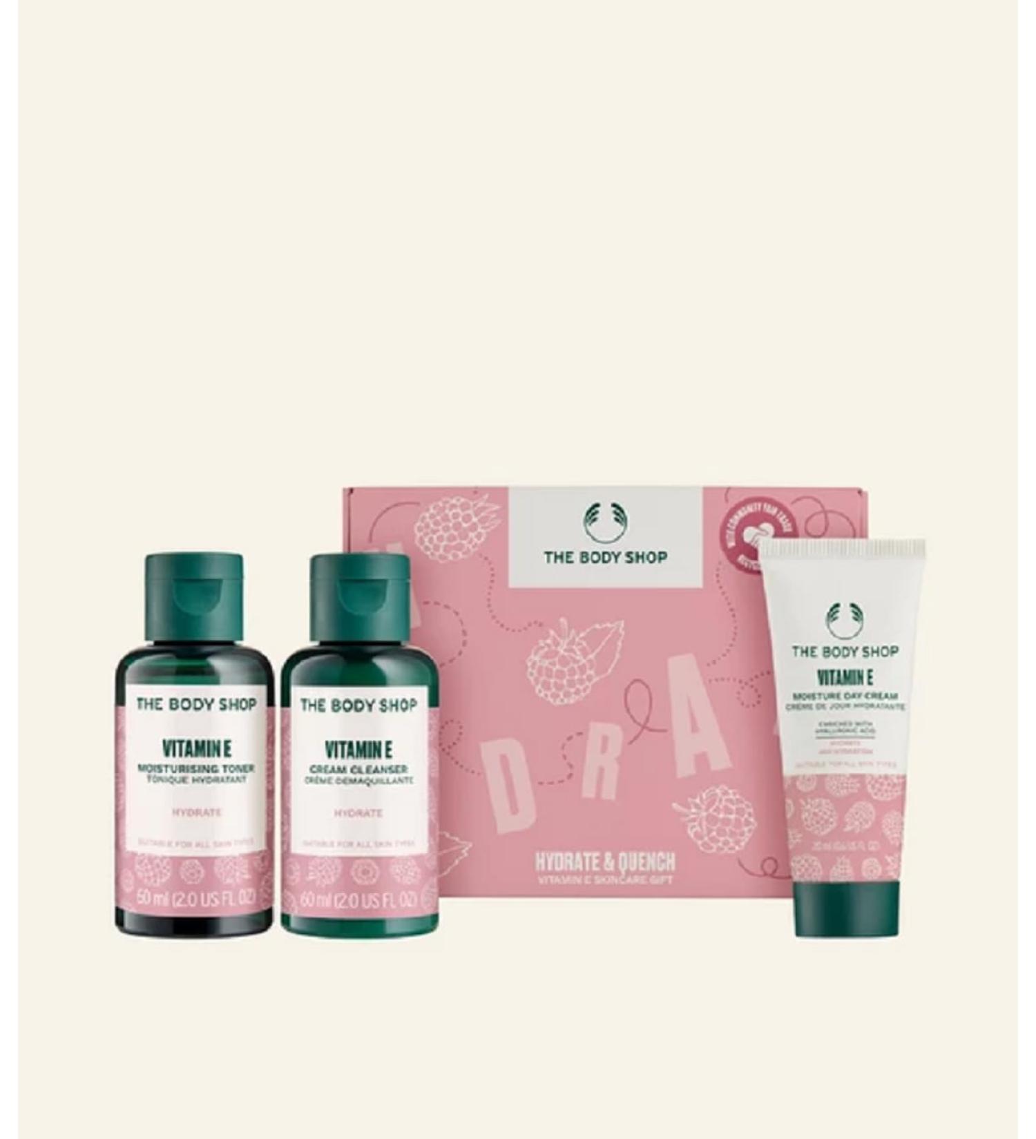 The Body Shop Hydrate Quench Vitamin E Gift Set presents a revitalizing face wash toner and day cream ensuring an indulgent and nourishing skincare experience - Buy Online on GoSupps.com