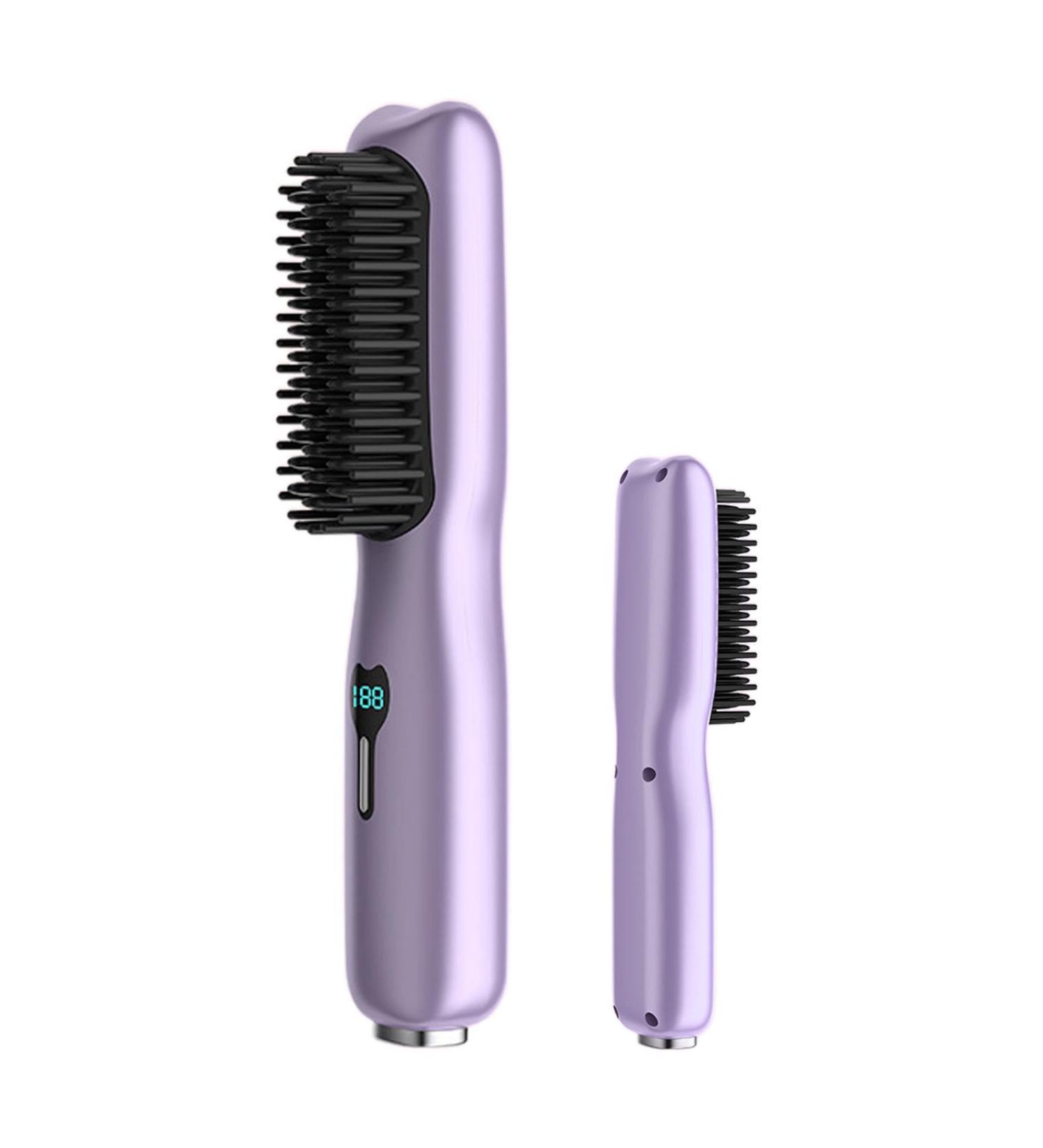 Hair Straightening Brush - USB Rechargeable & Anti-Scald Hot Brush for Silky Hair | 1 Step Heated Styling Comb for All Hair Types - Purple - Buy Online on GoSupps.com