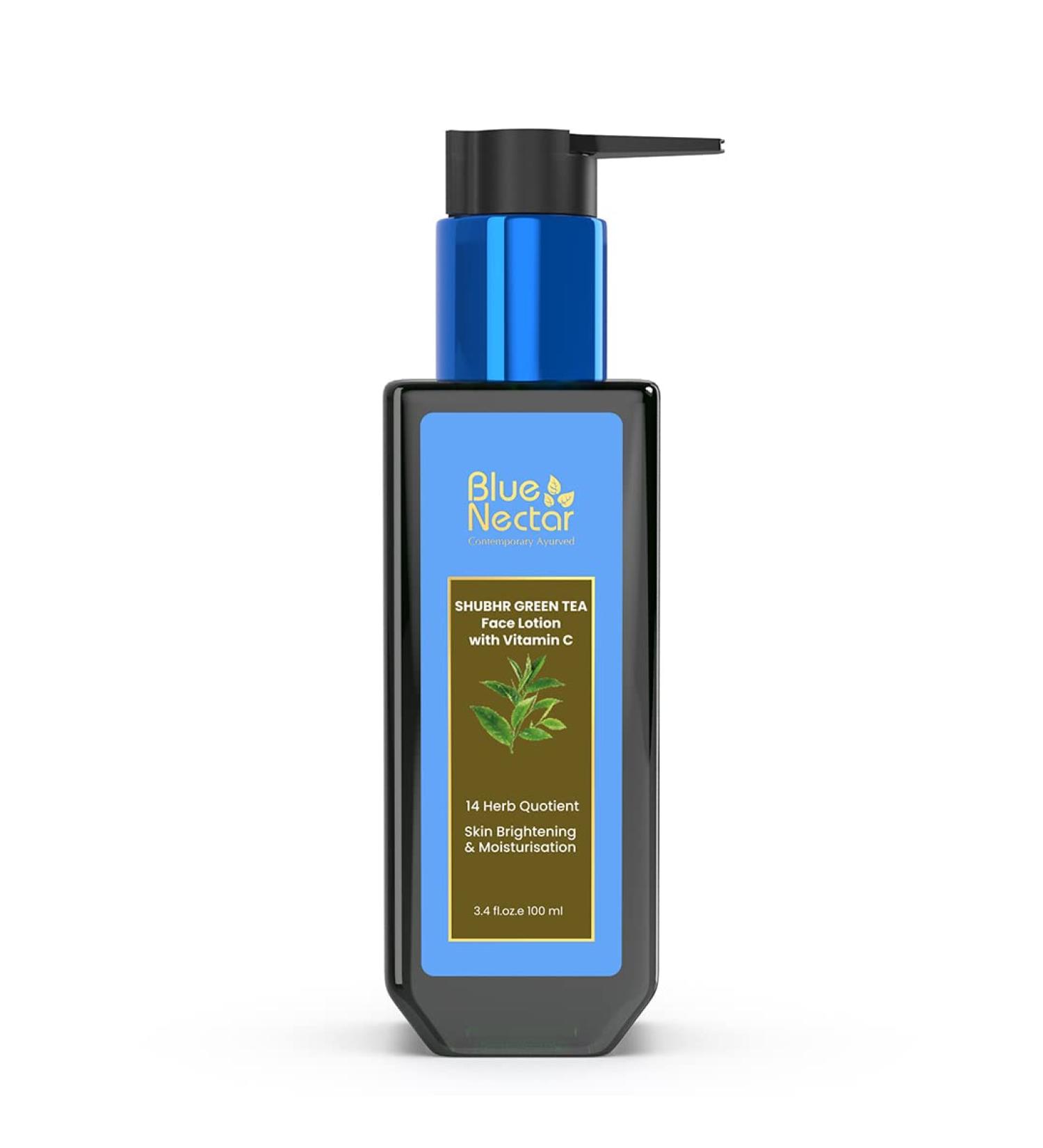 Blue Nectar Green Tea Face Moisturizer - Best Hydrating Cream for Oily & Acne Prone Skin | Hyaluronic Acid Vitamin C & 14 Ayurvedic Herbs - Buy Online on GoSupps.com