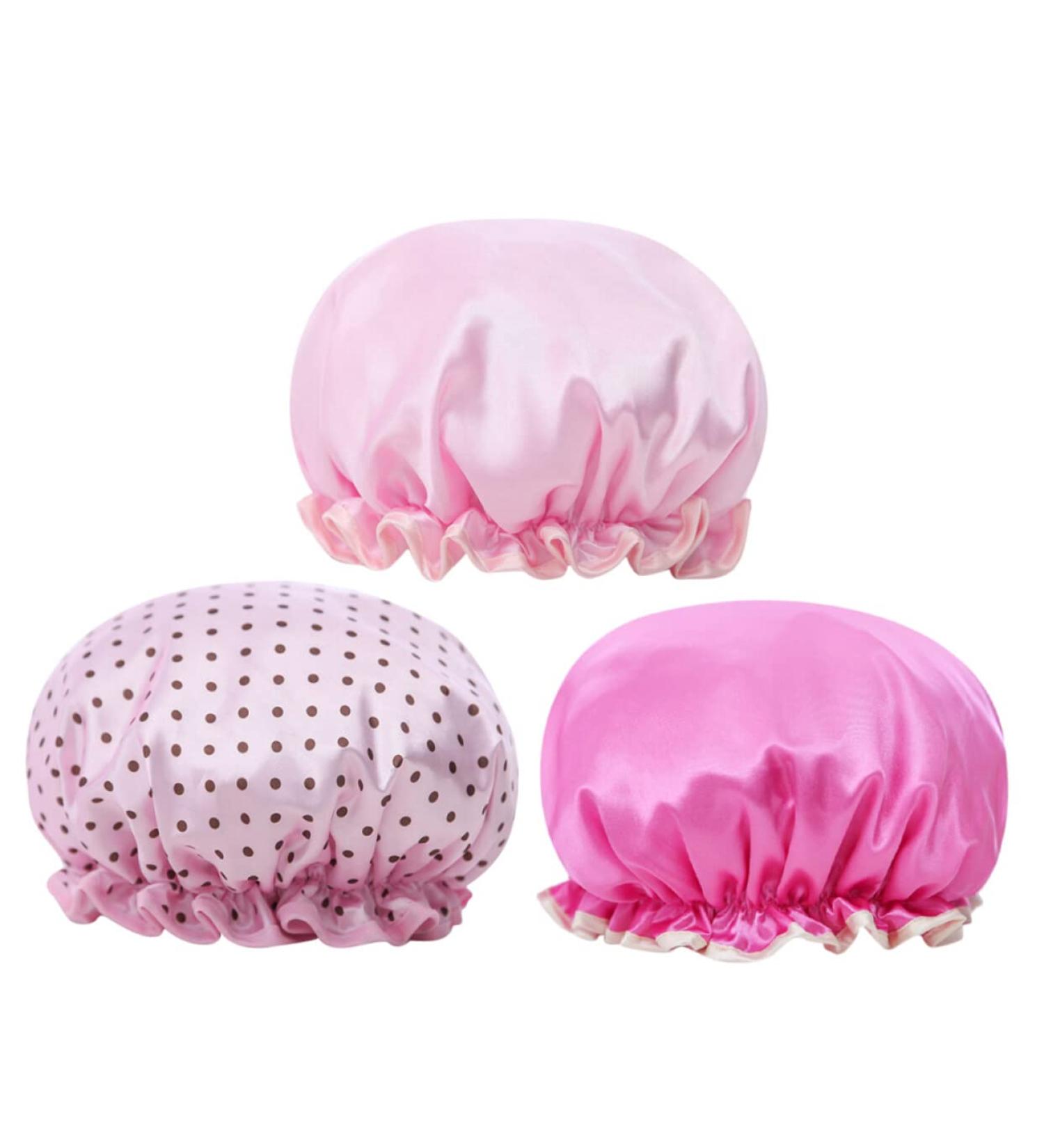 FRCOLOR Hair Bonnet 3pcs Women's Shower Cap Set | Double Layer Bath Visor for Curly Hair | Waterproof & Elastic Bathing Caps - Buy Online on GoSupps.com