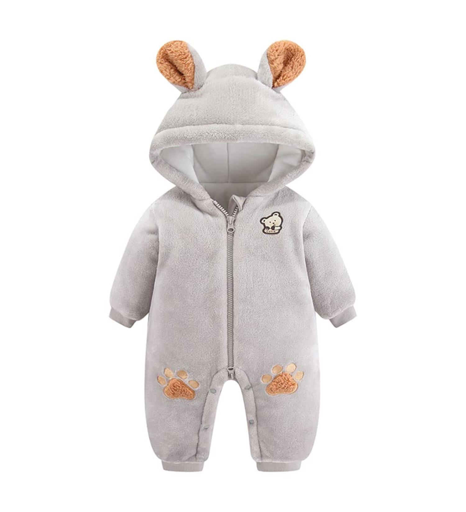 JiAmy Baby Snowsuit Hooded Romper | Infant Boys Girls Bear Cartoon Pajamas | Winter Jumpsuit, Gray, 9-12 Months - Buy Online on GoSupps.com
