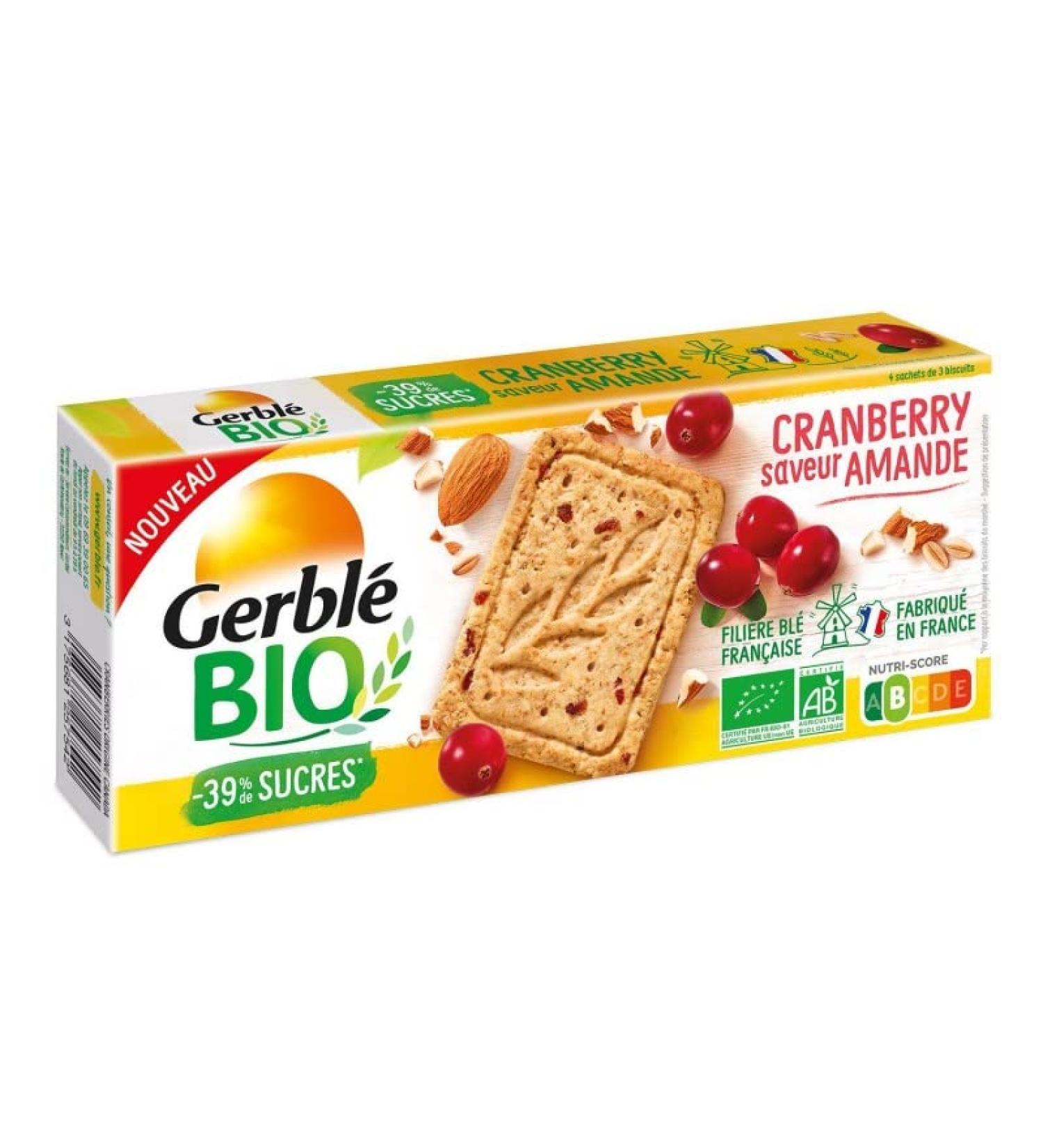 Savourez les sabl s bio GERBL BIO l'amande et cranberry gourmandise saine et naturelle 132g- Lot De 4
