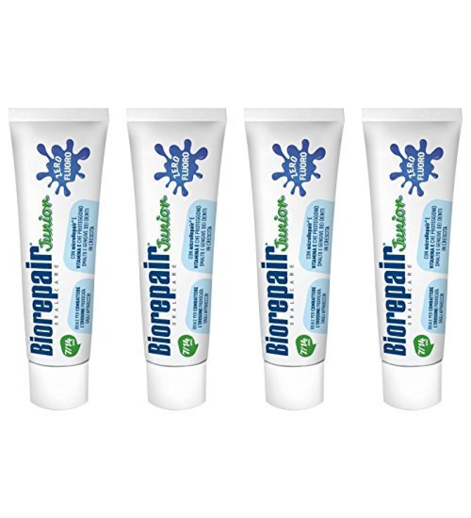 Biorepair Oral Care Junior Toothpaste - Fluoride Free with Mint Extract - 2.53oz (Pack of 4) - Italian Import - Buy Online on GoSupps.com