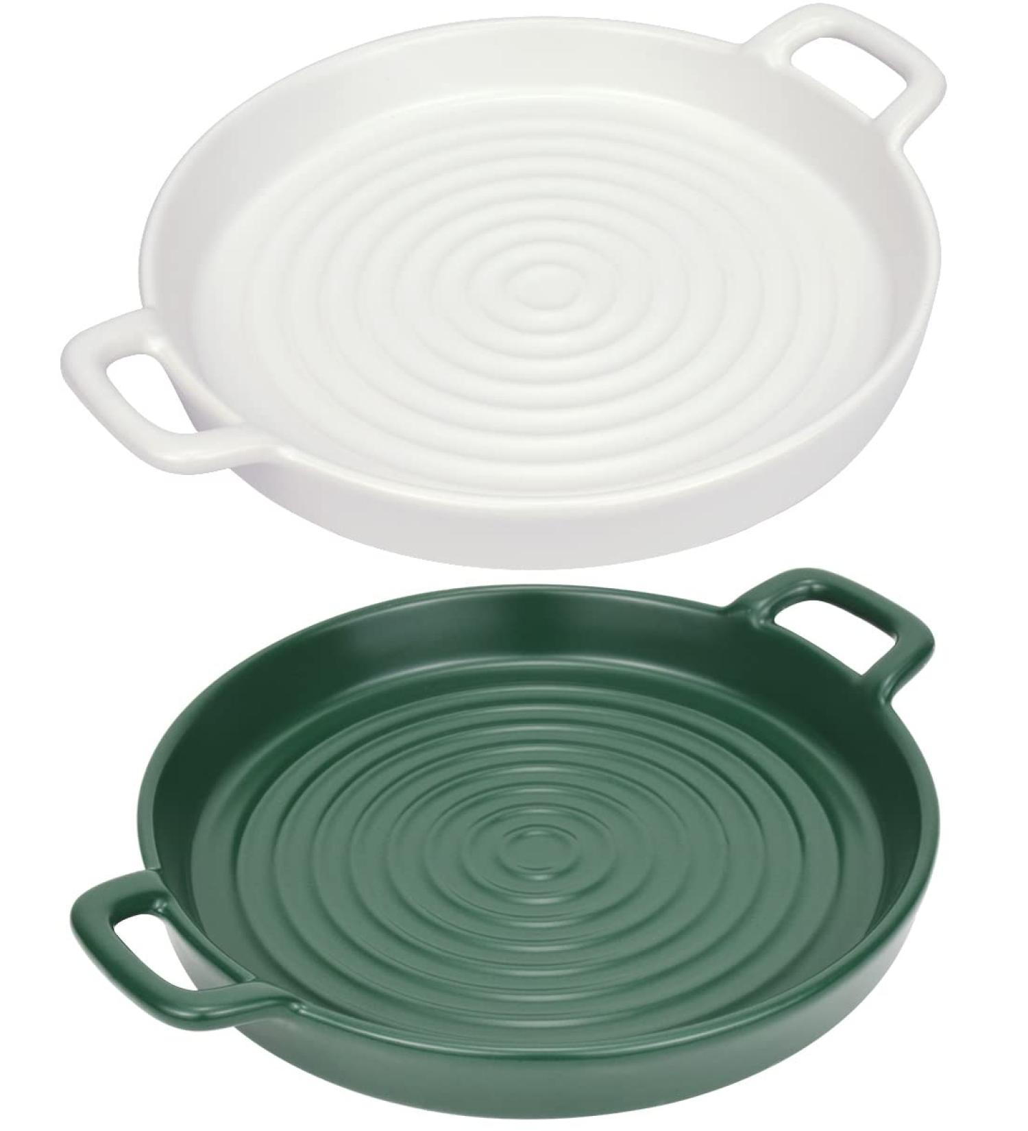 BiteKing Ceramic Cat Bowl - Whisker Fatigue Relief Dish for Cats - Shallow Wide Feeding Plate for Kittens - 2 Pack (Dark Green & White) - Buy Online on GoSupps.com