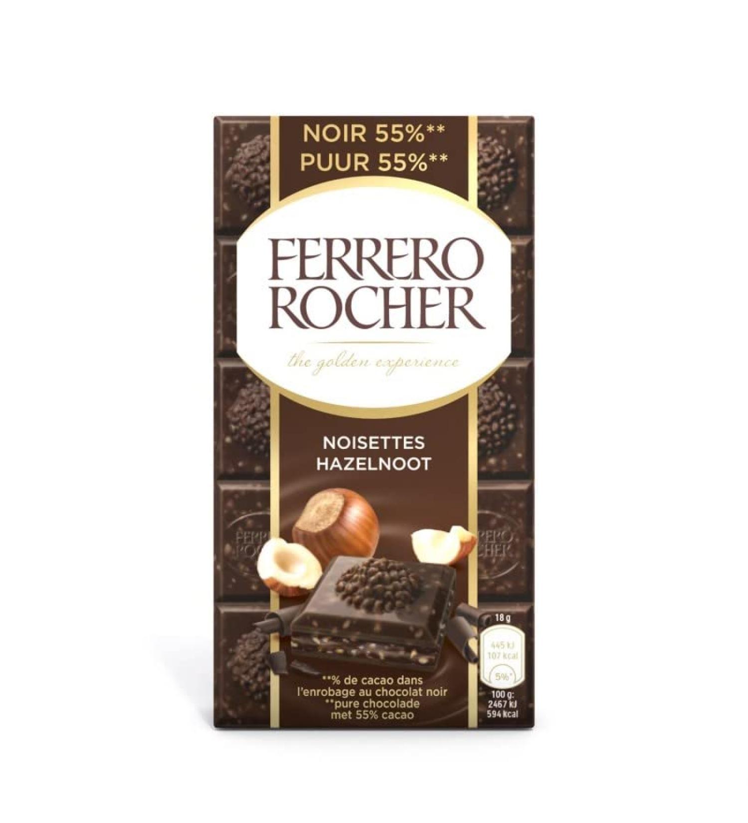 G n rique Ferrero Rocher - Dark Chocolate Bar 90g - The intense pleasure of premium chocolate - Pack of 4