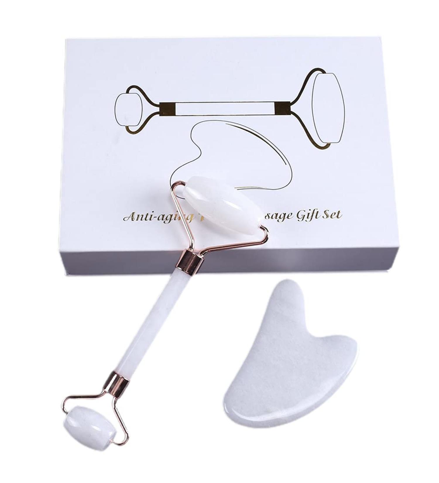 White Roller Gua Sha Face Roller - Skin Care Tool for Eye Massage & Self-Care Gifts | Beauty Set - Buy Online on GoSupps.com