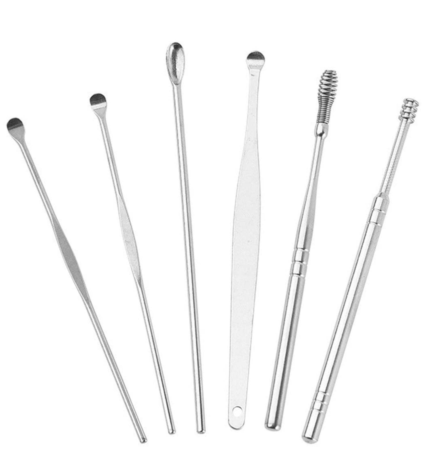Xinsany 6Pcs Set Stainless Steel Ear Wax Remover Pickers - Earpick Curette Cleaner Spoon for Ear Care - Buy Online on GoSupps.com