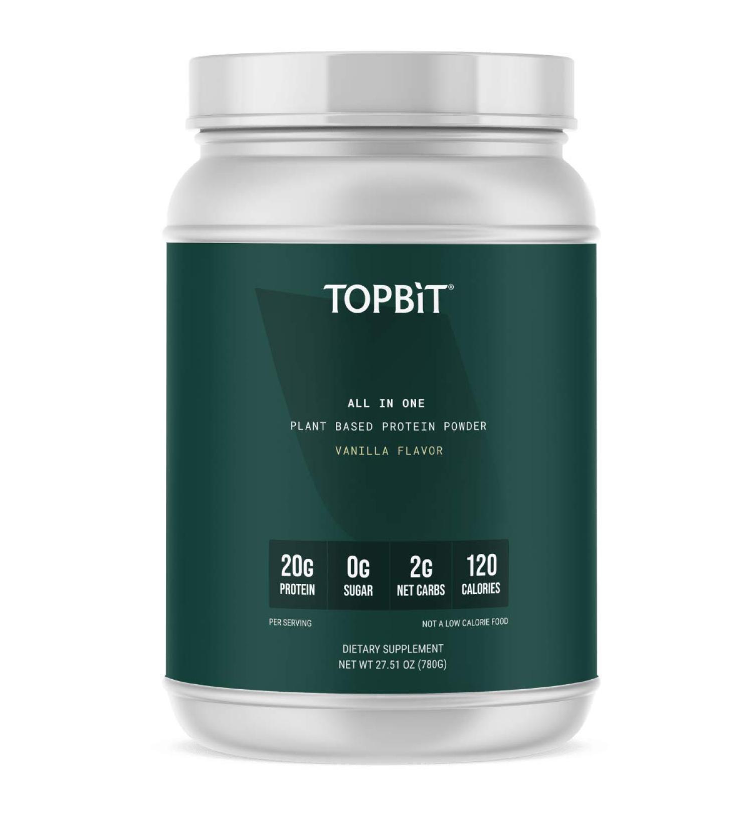 TOPBiT All-in-One Plant Protein Powder Vanilla Flavor | Vegan, Sugar-Free, Stevia-Free | 20g Protein Shake with Probiotics, BCAA, and Greens | 1.8LB - Buy Online on GoSupps.com