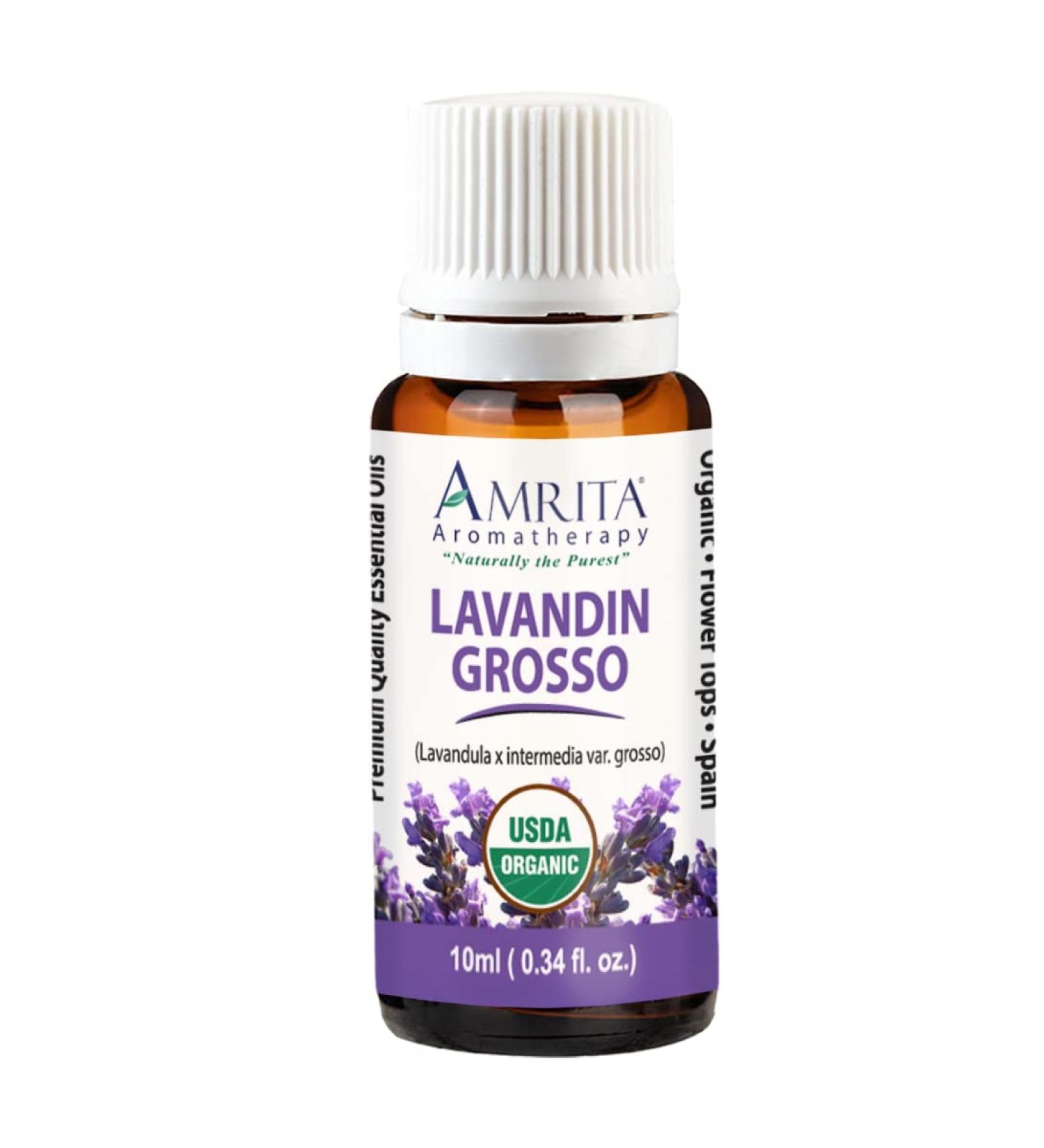 Amrita Aromatherapy Organic Lavandin Grosso Essential Oil 100% Pure Undiluted Lavandula x Inter. VAR. Grosso Therapeutic Grade Premium Quality Aromatherapy Oil Tested & Verified 10ML - Buy Online on GoSupps.com