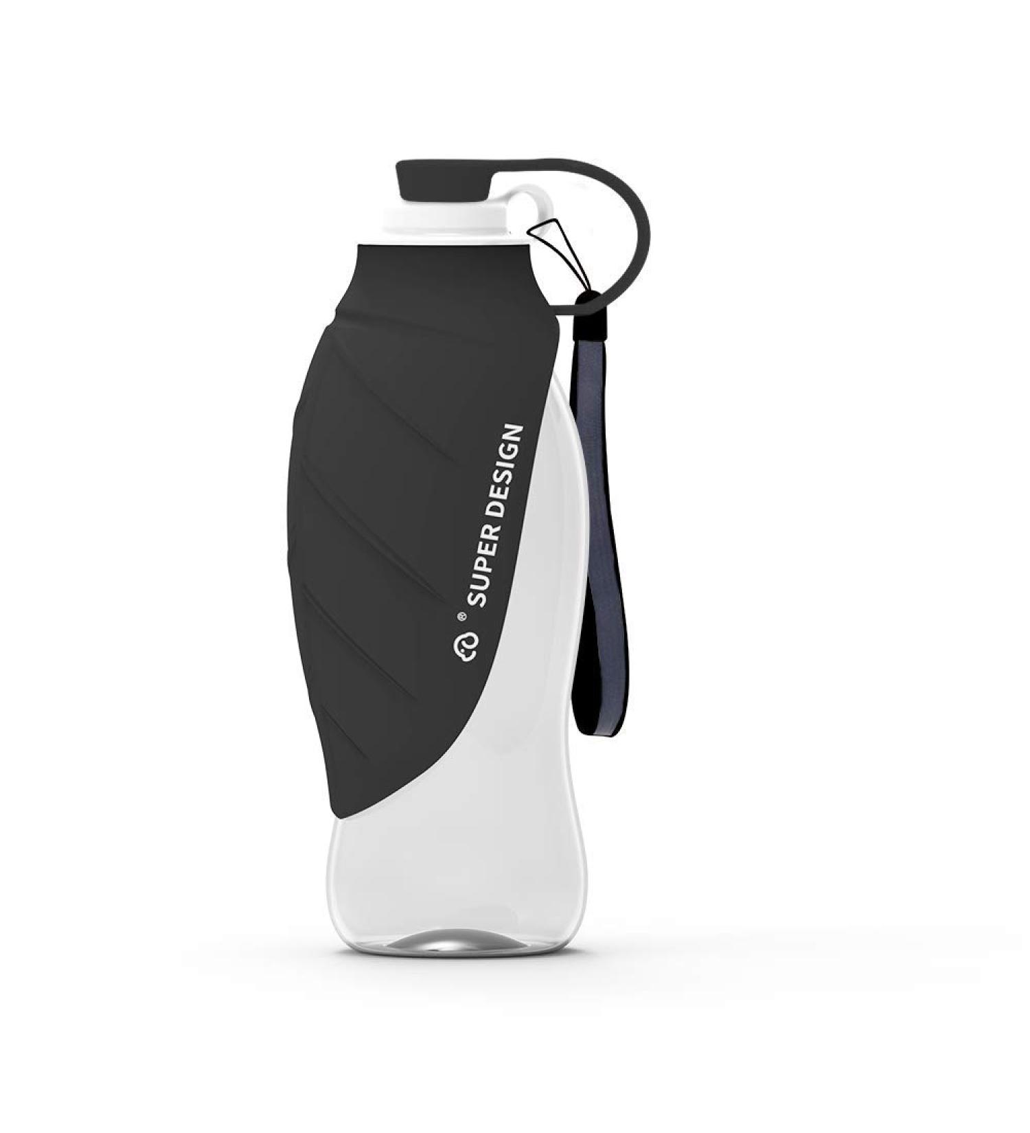 BePetMia Portable Dog Water Bottle 580ml - Travel-Friendly with Bowl Lid - Silicone Gray for Outdoor Adventures - Buy Online on GoSupps.com