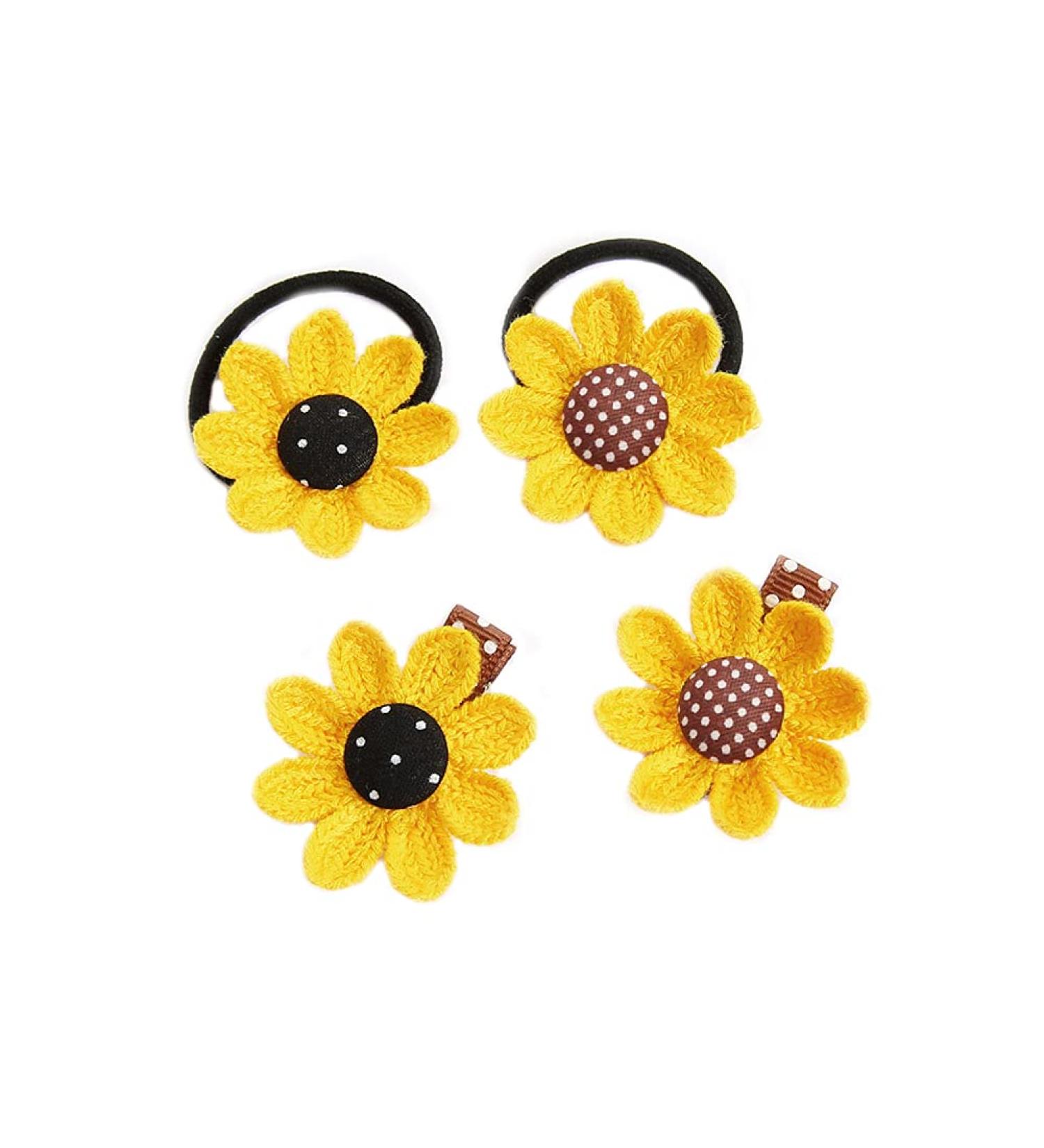 Sunflower Hair Clip Set for Girls - Mini Rubber Bands and Alligator Clips for Kids - Buy Online on GoSupps.com