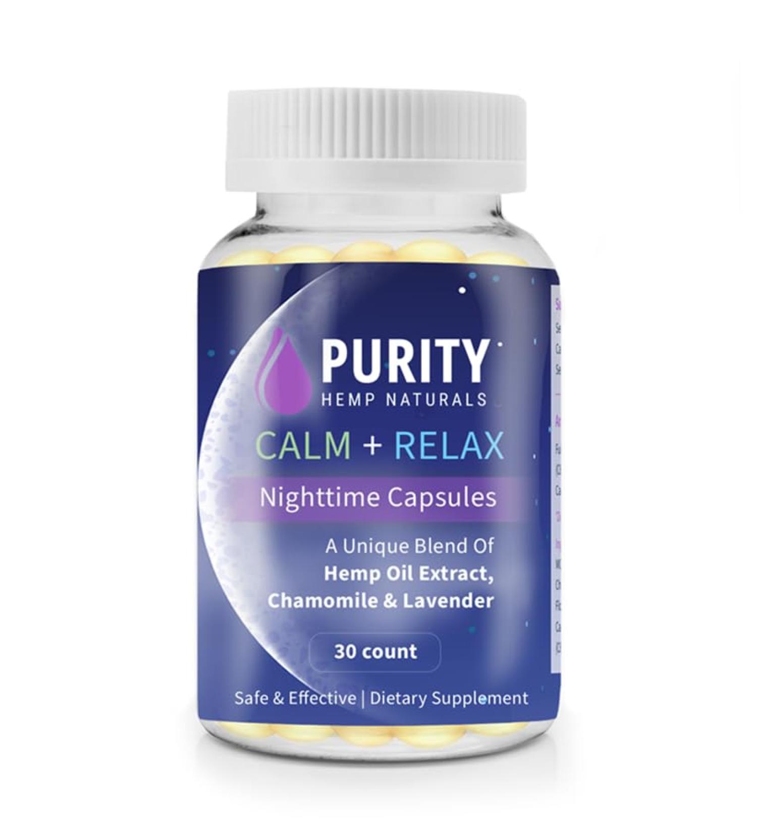 Generic Purity Hemp Naturals | Calm + Relax Nighttime Capsules 30 Count (Pack of 1) Clear