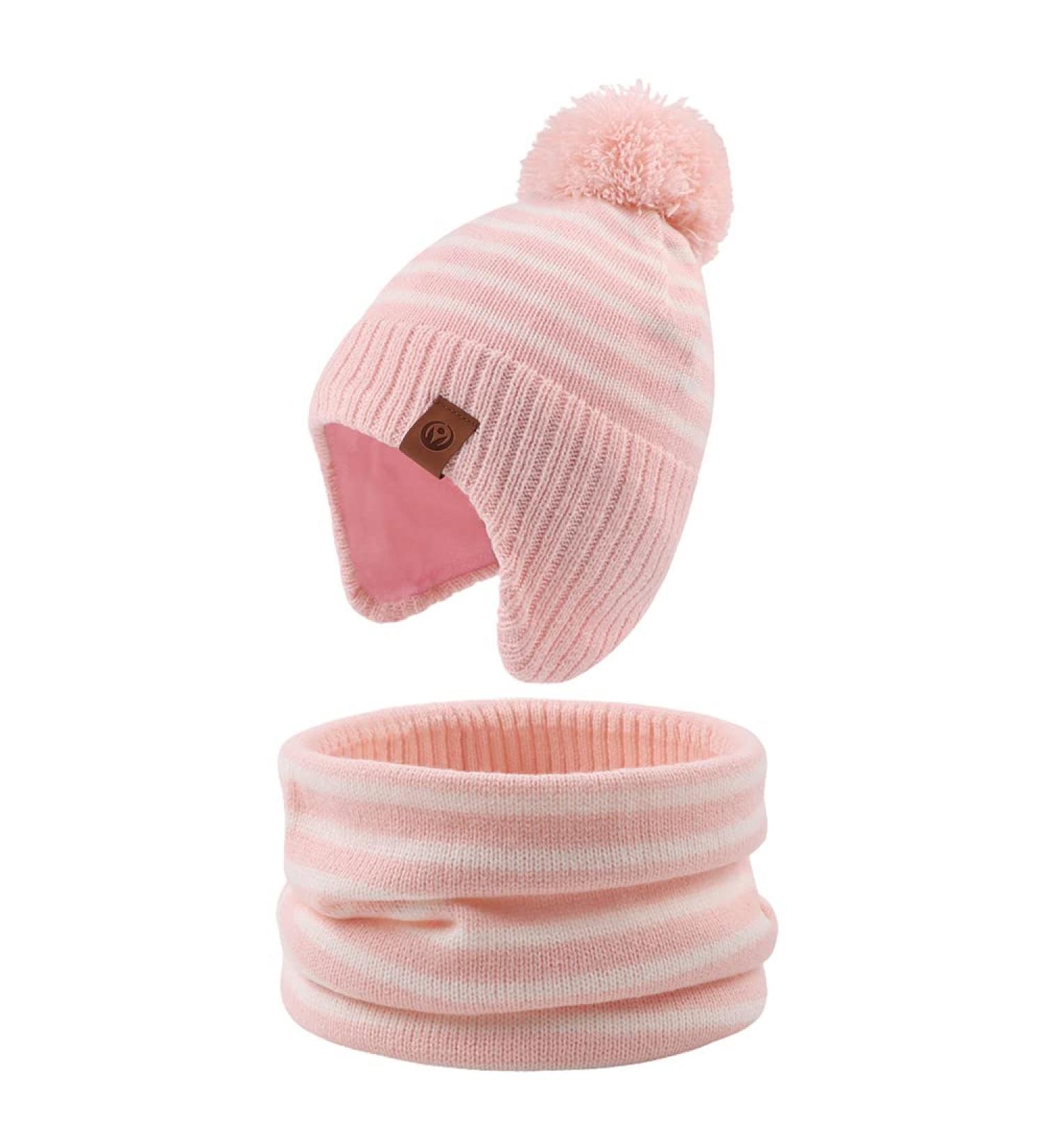 XIAOHAWANG Striped Winter Baby Beanie Hat & Scarf Set - Pink - 2-4 Years | Kids Knitted Warm Classic Beanie Hats - Buy Online on GoSupps.com