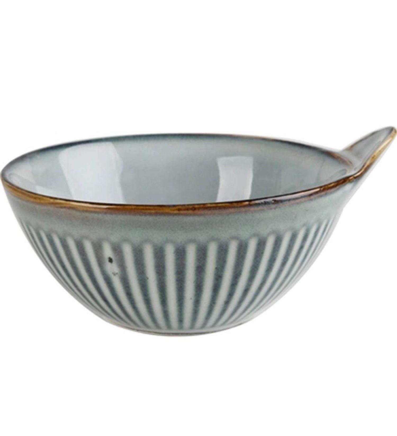 Grey Single Ear Bowl 5 Inch Thread Bowl Retro Ceramic Household Noodle Bowl Eating Bowl Creative Sauce Bowl Dessert Bowl Salad Bowl Gift Kitchenware 12.7*6*5.8cm Gray - Buy Online on GoSupps.com
