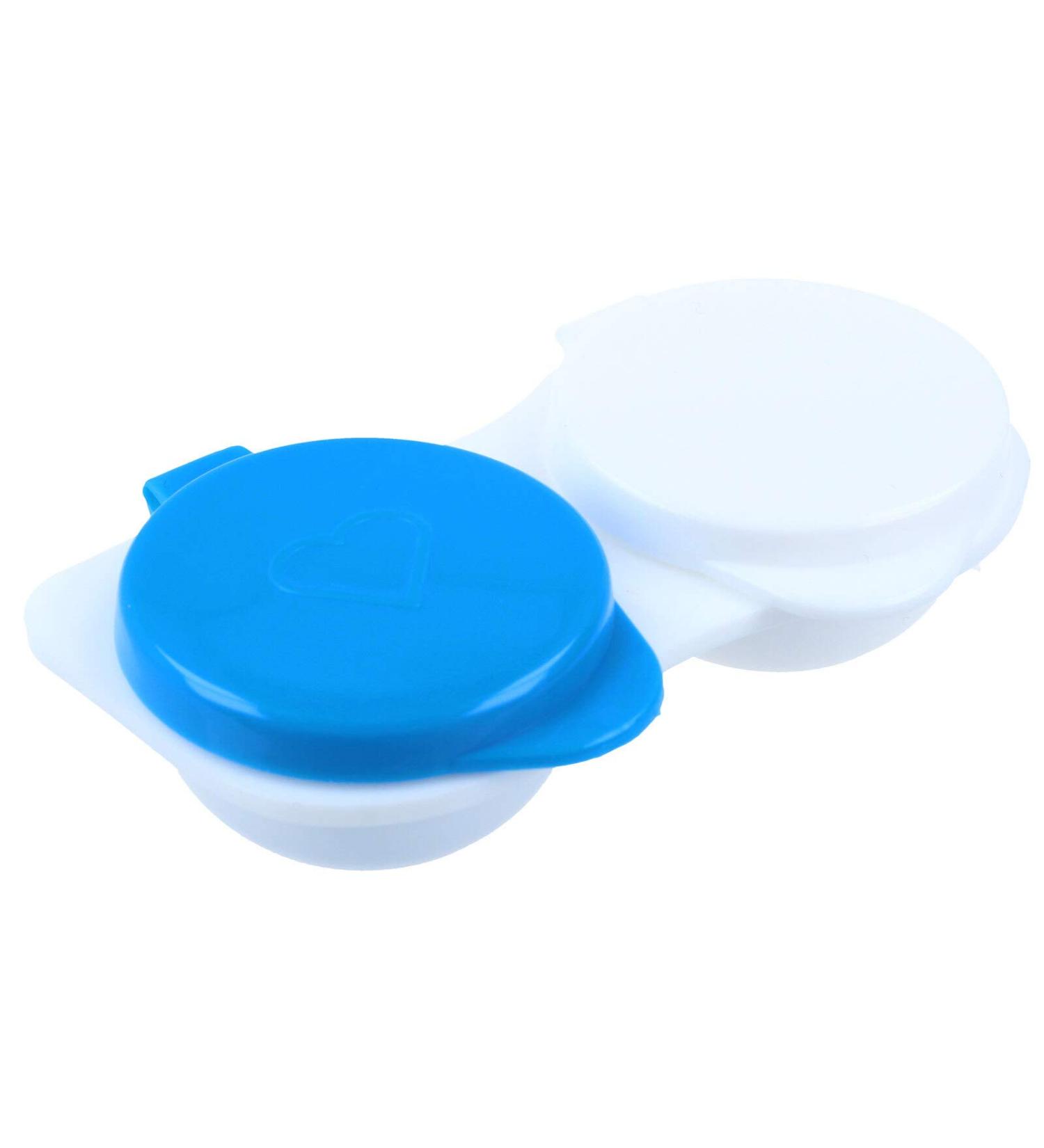 Practical pocket-sized contact lens storage container FLIP TOP with hinged lid in blue