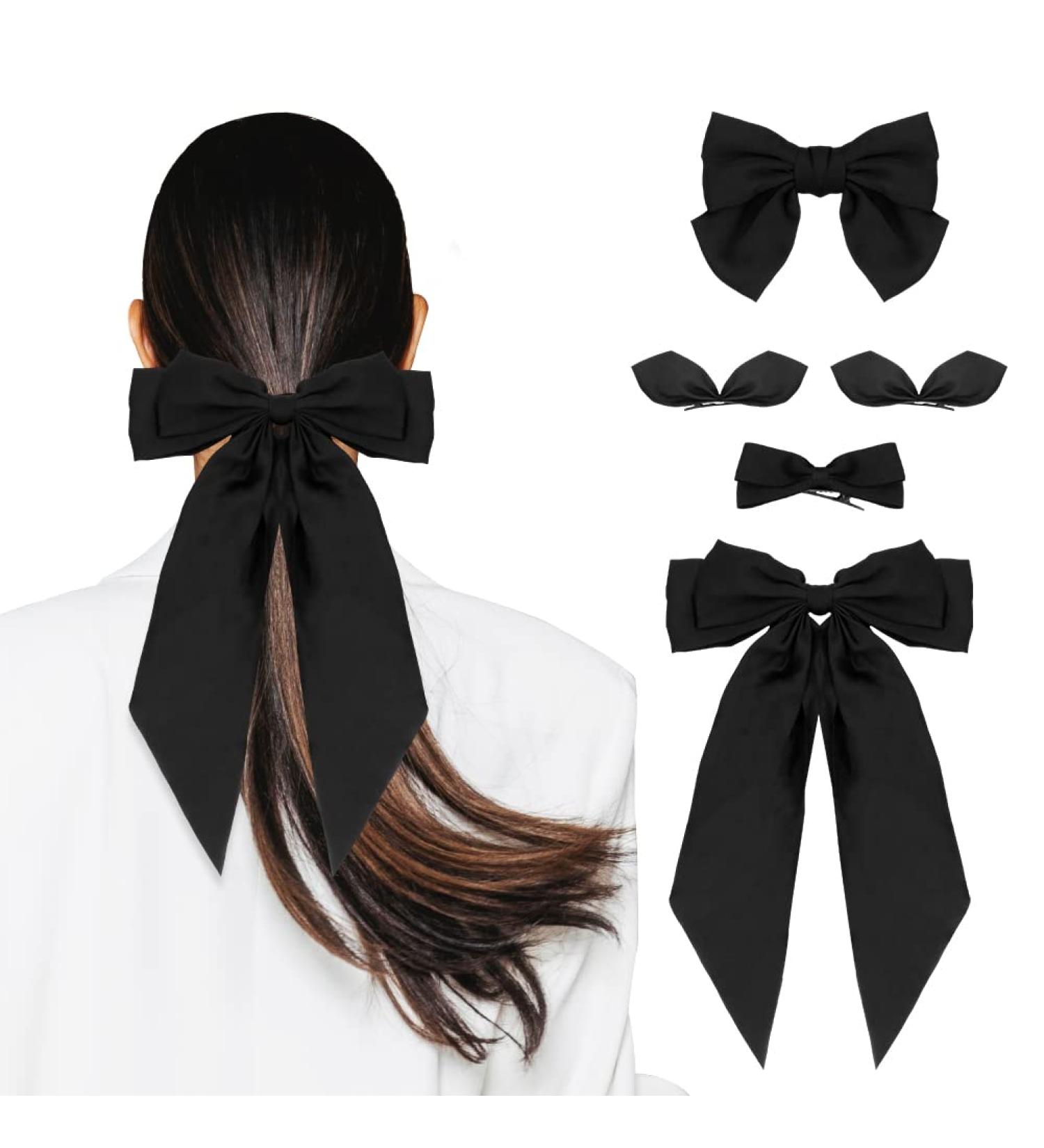 5 Pcs Black Ribbon Bow Hair Clips for Women and Girls - Hair Barrettes French Barrette Hairpins - Metal Clips for Mom and Kids - Hair Accessories Gift - Buy Online on GoSupps.com