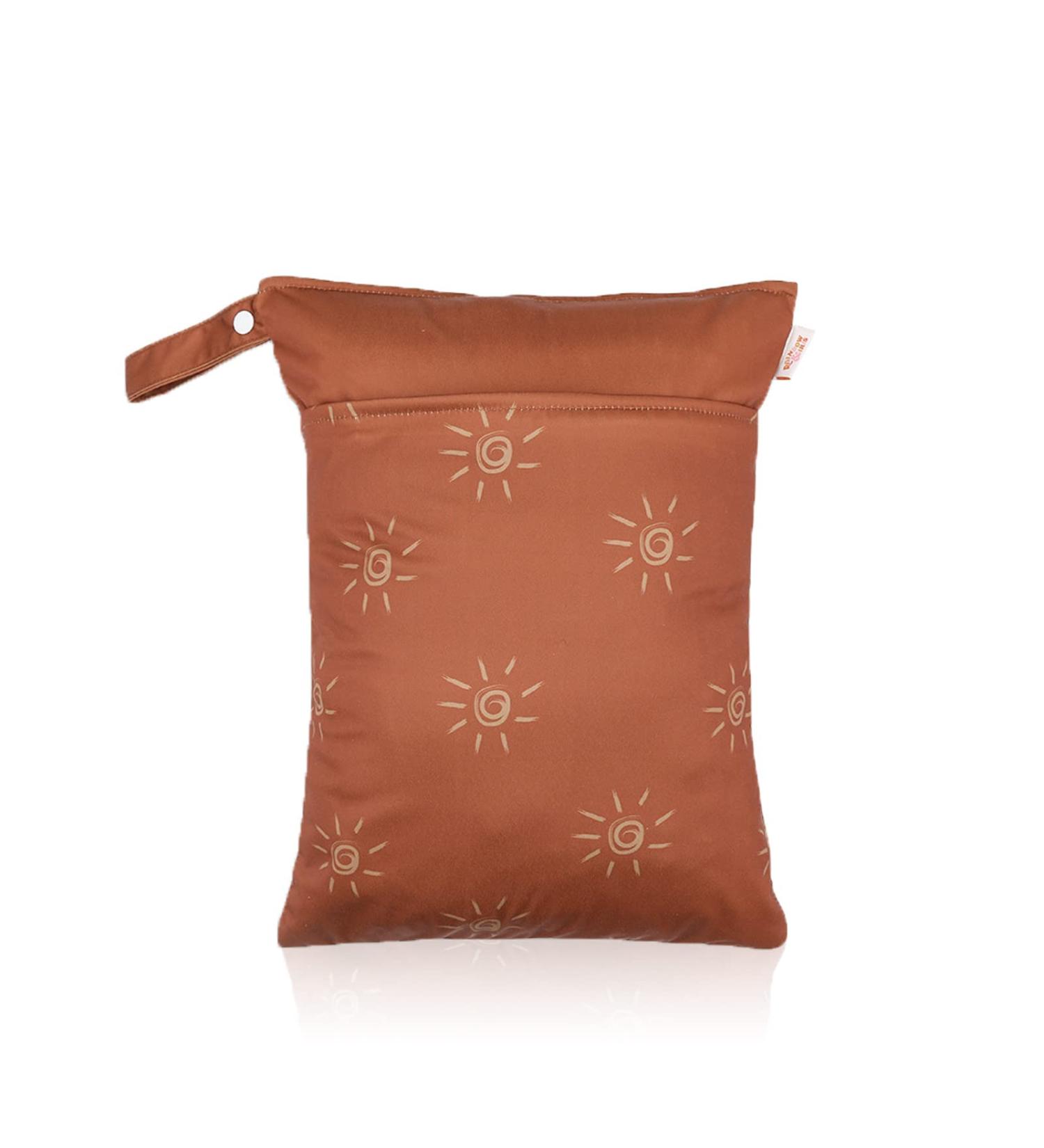 Waterproof Reusable Wet Dry Bag for Cloth Diapers | 2 Zippered Pockets | Summer Travel Baby Diaper Bag - Brown Sun - Buy Online on GoSupps.com