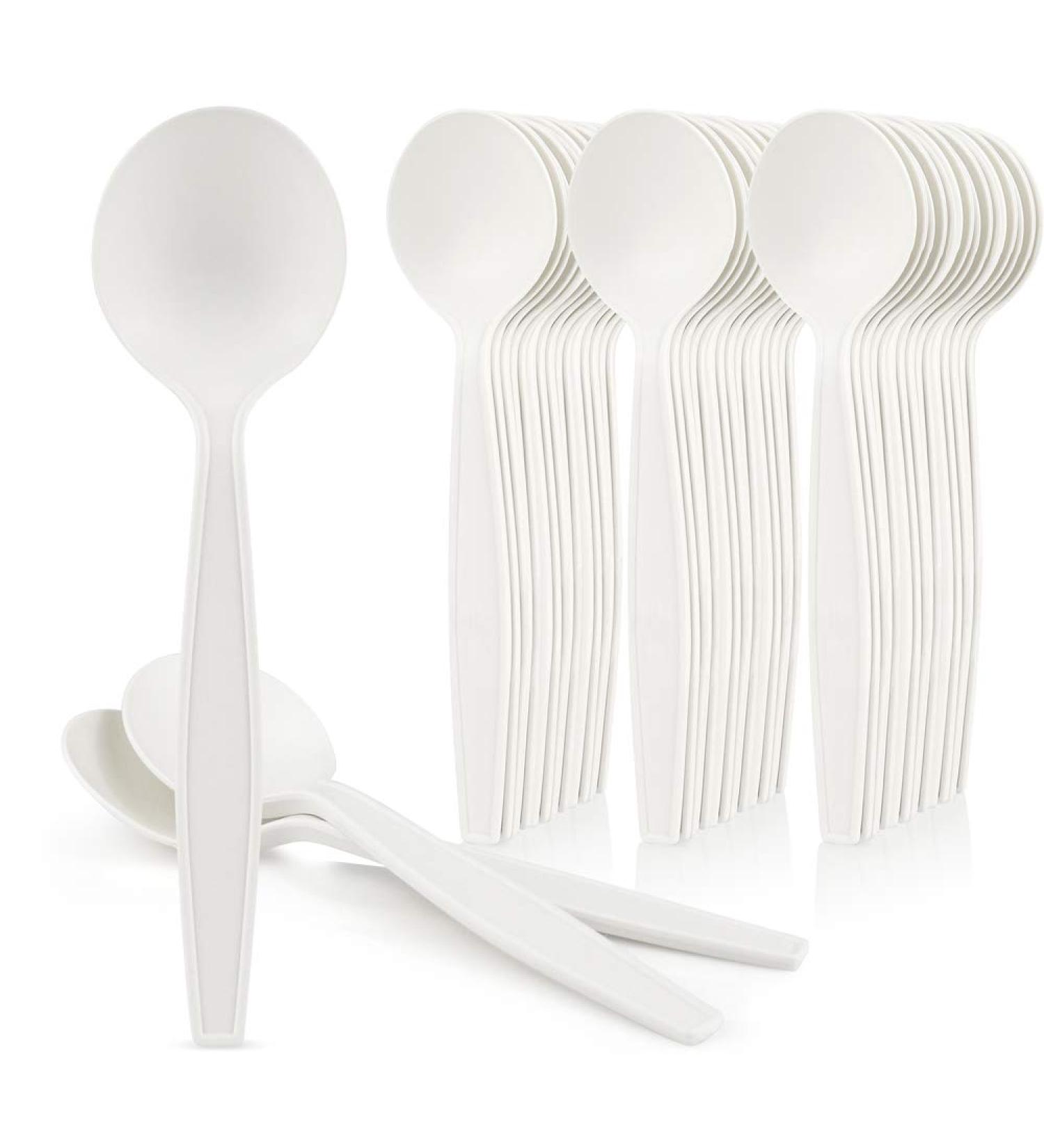 HeloGreen Eco-Friendly 6 Cornstarch Soup Spoons - 50 Pack | Heavy Duty Disposable Alternative to Plastic Utensils | Ivory Color - Buy Online on GoSupps.com