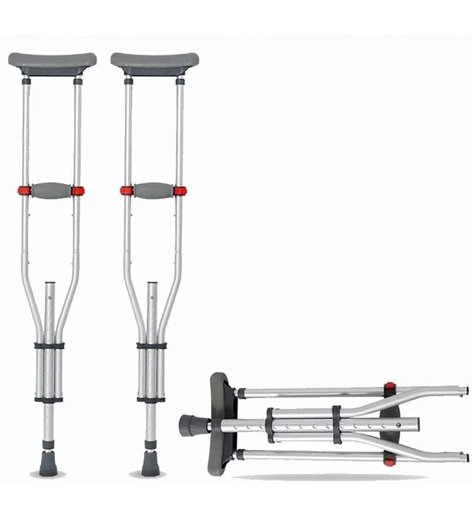 Crutches Adjustable Walking Cane Underarm Crutch with Soft Foam Offset Hand Grip Non-Slip Crutches Unisex Family Bathing in Sunlight - Buy Online on GoSupps.com