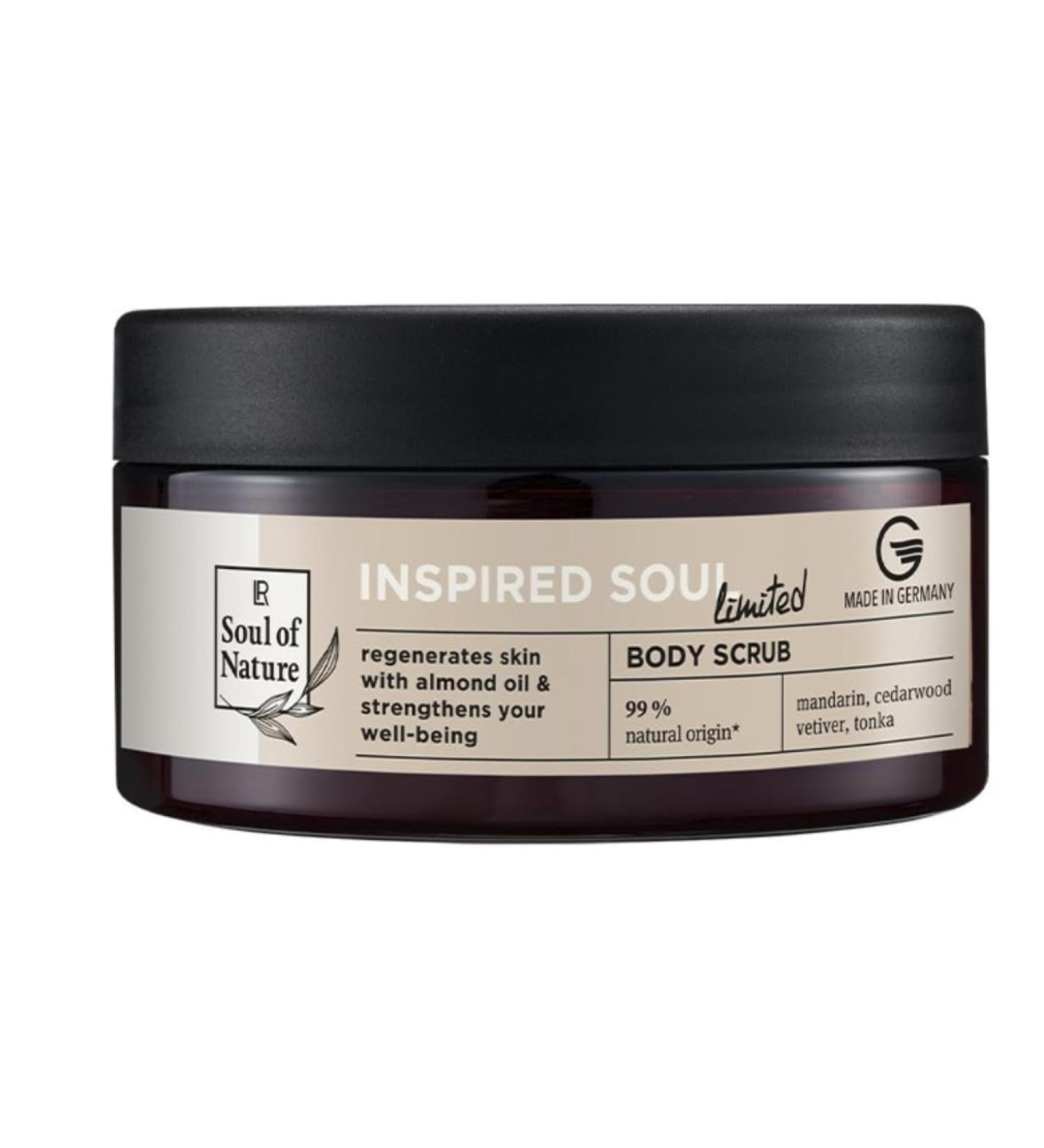 LR Soul of Nature Limited Edition Body Scrub Almond Oil Formula with Mandarin Cedar Vetiver Tonka Bean Aroma Exfoliating Body Care for Smooth Soft Looking Skin 300 ml/10.14flOz