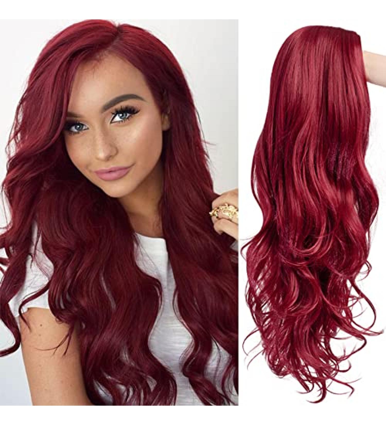 Baruisi Wine Red Long Wavy Wig for Women - Heat Resistant Synthetic Fiber Cosplay Wig - Buy Online on GoSupps.com