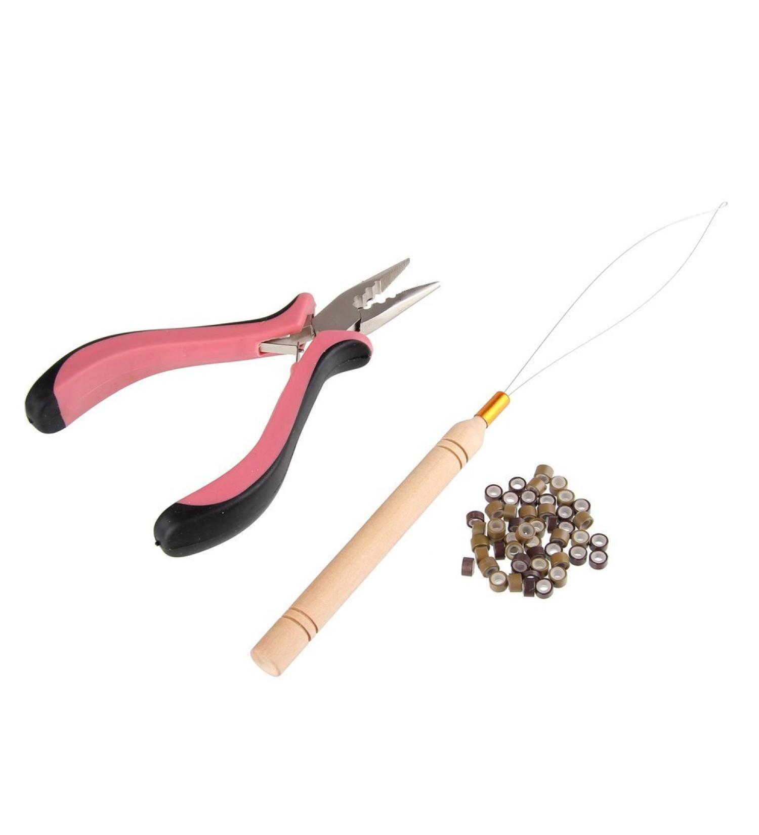 Beauty7-50 pieces Microring for hair extension hair extensions + microring needle/zughake + pliers for hair extension attachment and distance