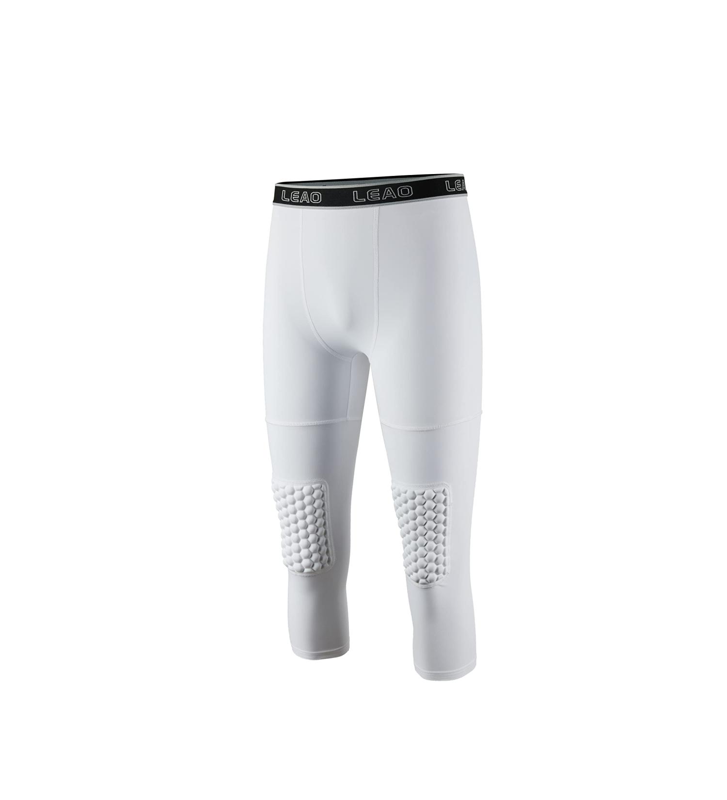 LEAO Youth Boys 3/4 Compression Pants with Knee Pads Cool Dry Basketball Tights Sports Capri Leggings White Small - Buy Online on GoSupps.com