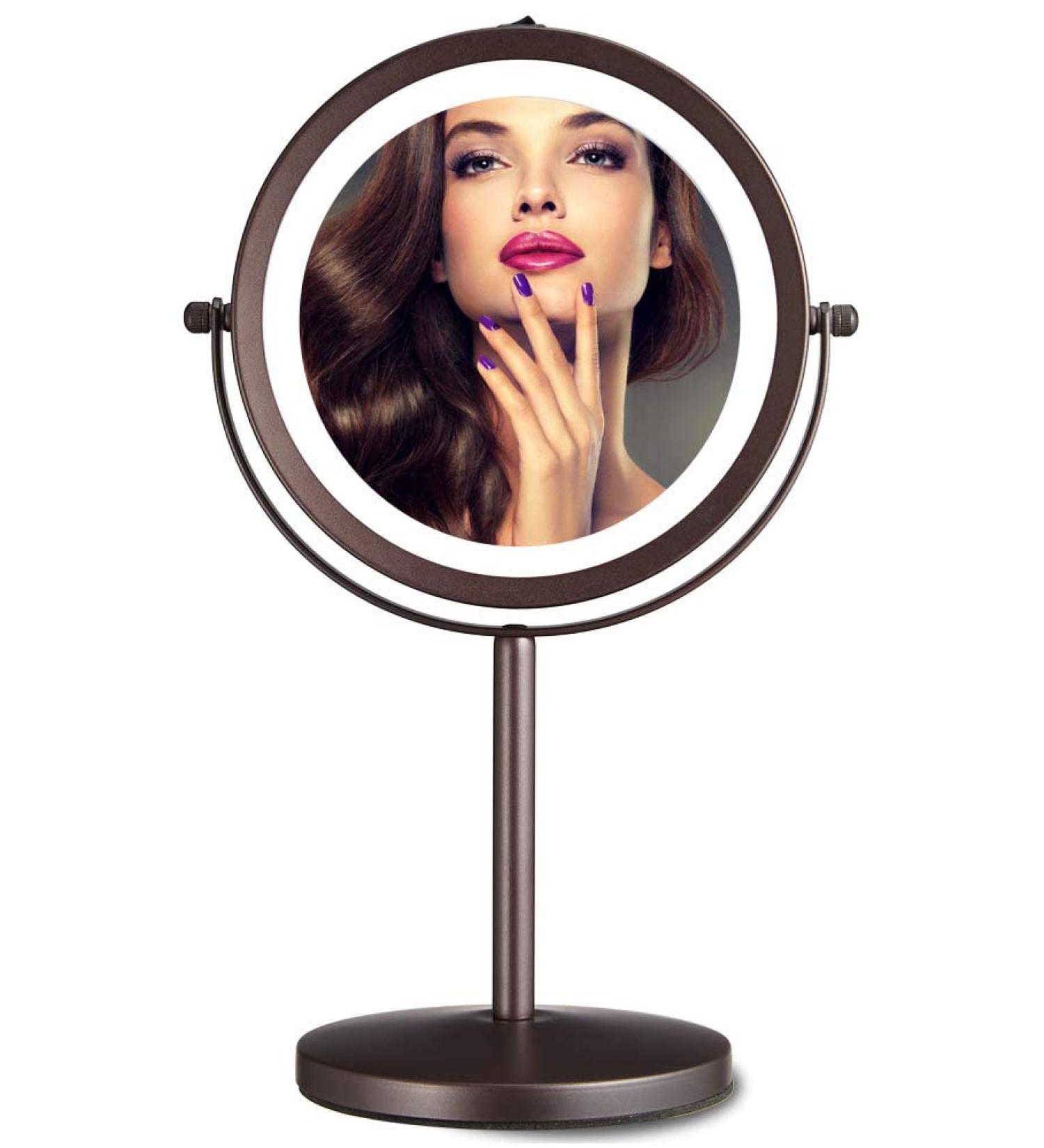 ALHAKIN 7X Magnification Makeup Mirror with Lights | 7 Inch Double Sided Vanity Mirror | 360 Swivel Antique Bronze Cosmetic Mirror - Buy Online on GoSupps.com