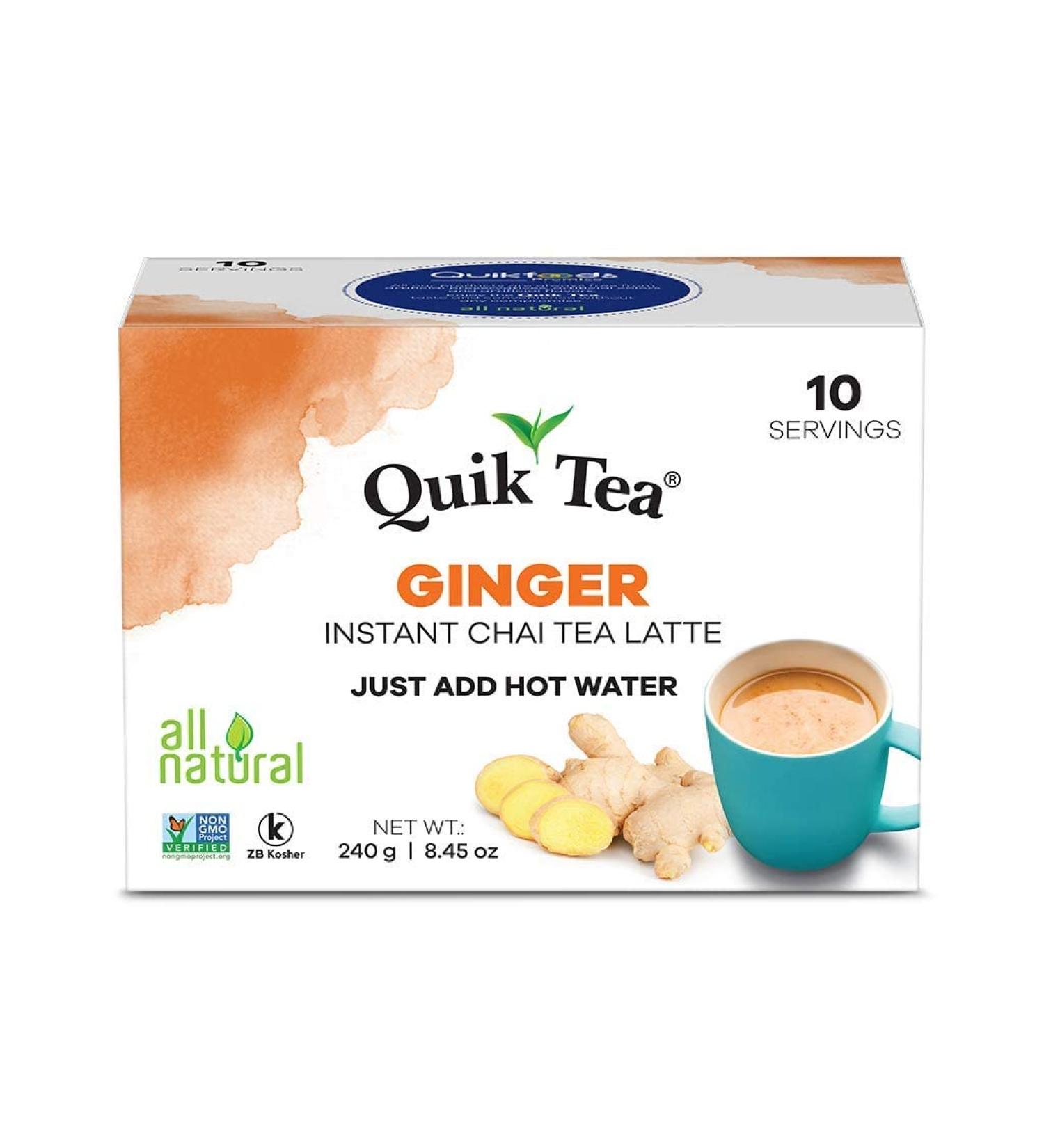 QuikTea Ginger Chai Tea Latte - 10 Count Single Box | All Natural & Preservative Free Instant Chai from Assam - Buy Online on GoSupps.com