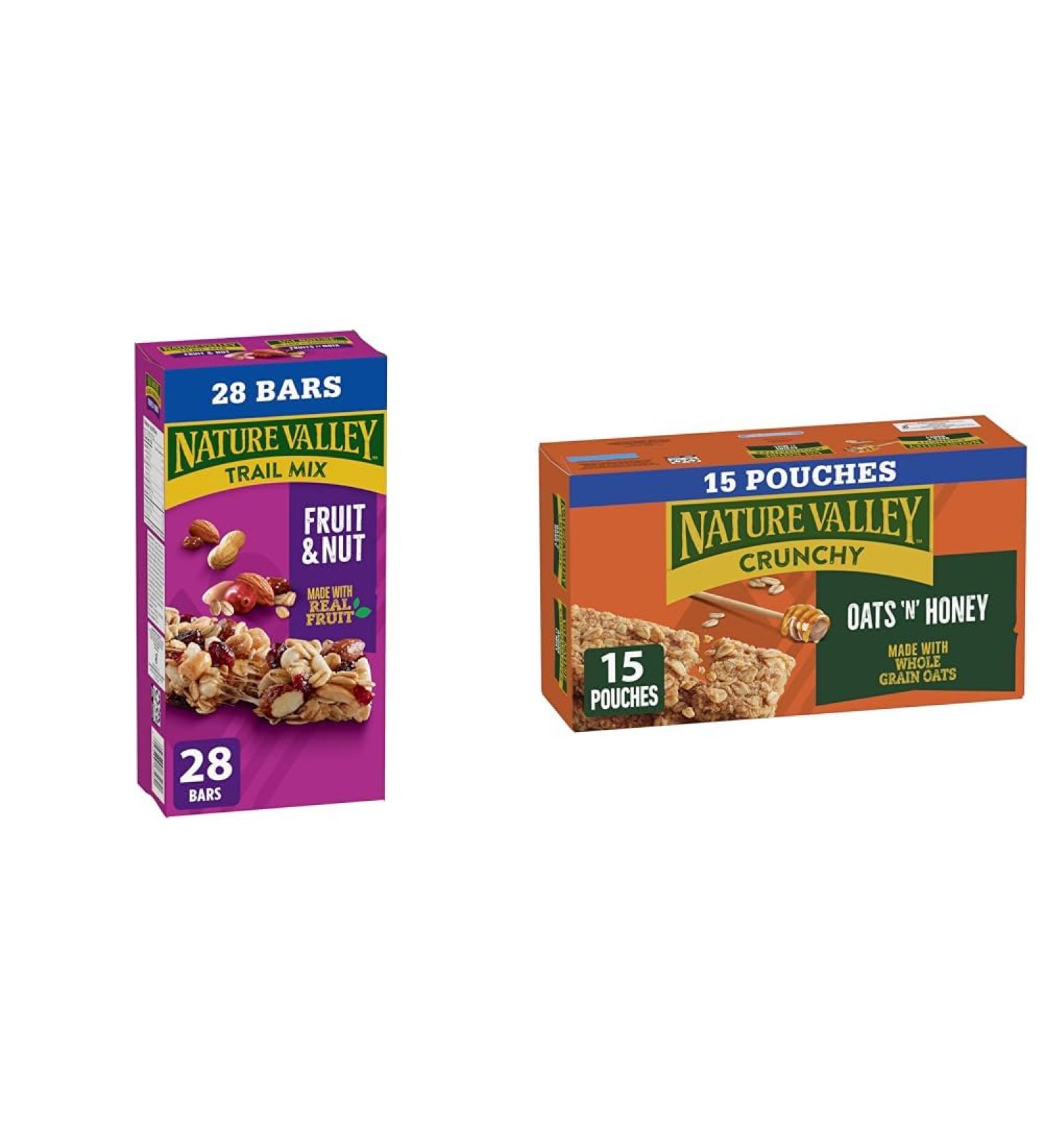 NATURE VALLEY - VALUE PACK SIZE - Fruit and Nut Almonds Raisins Peanuts Cranberries Granola Bars & FAMILY PACK SIZE - Oats Honey Granola Bars Made with Whole Grain Oats - Buy Online on GoSupps.com