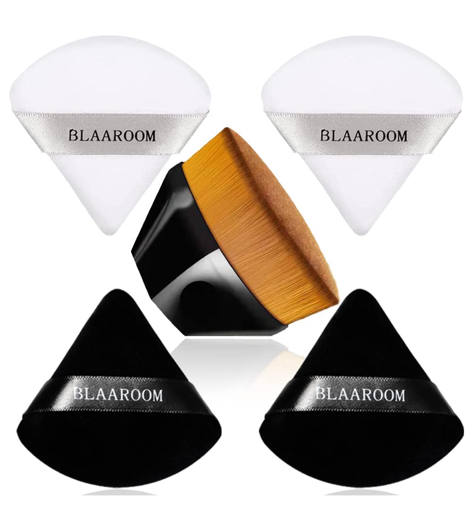 Velour Triangle Powder Puff & Kabuki Brush Set for Flawless Face Makeup | Black+White - Buy Online on GoSupps.com