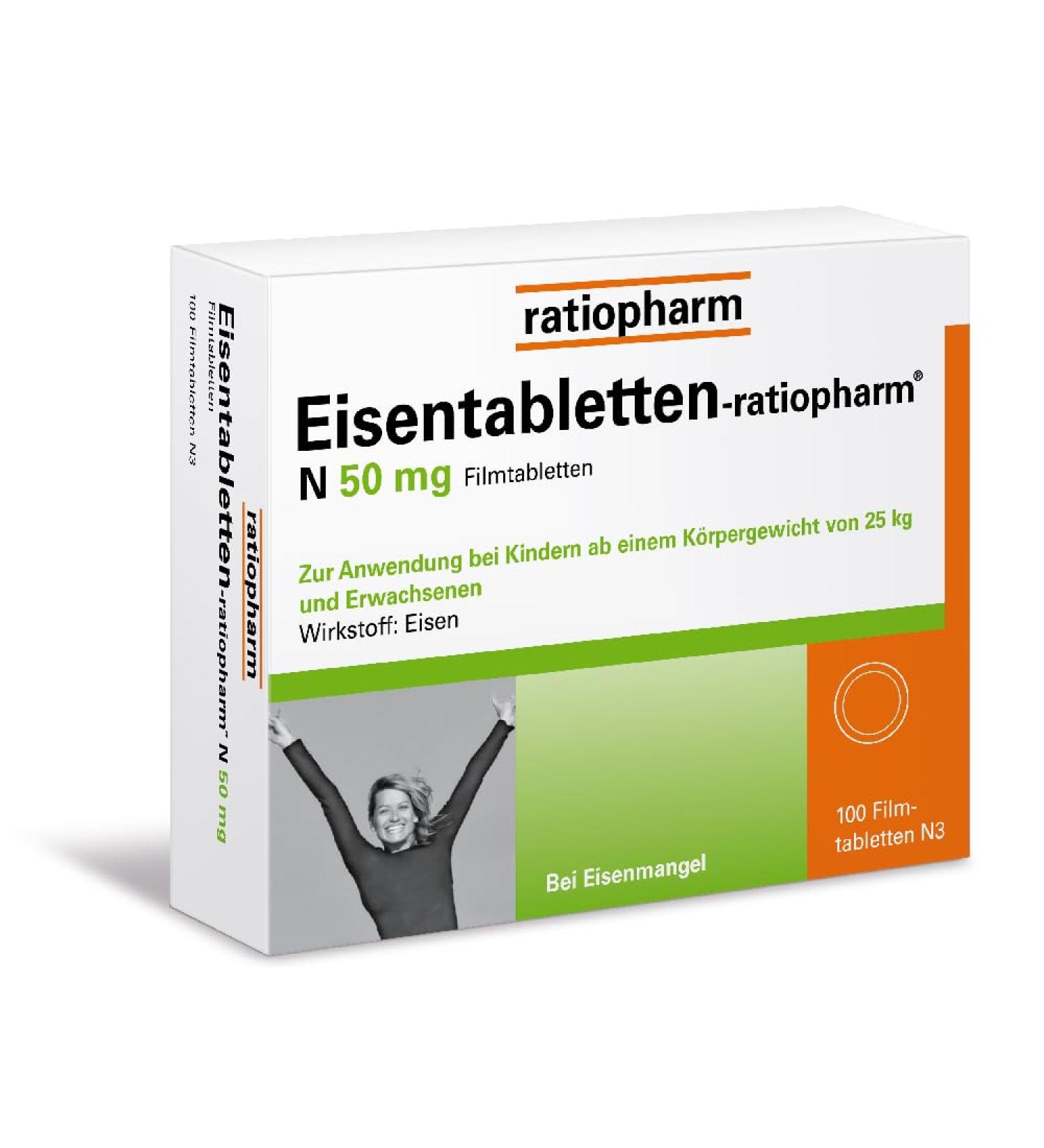 Buy Iron Tablet Ratiopharm N 50 mg - 100 Film-Coated Tablets for Iron Deficiency | Boost Your Energy & Vitality - International Shipping Available - Buy Online on GoSupps.com