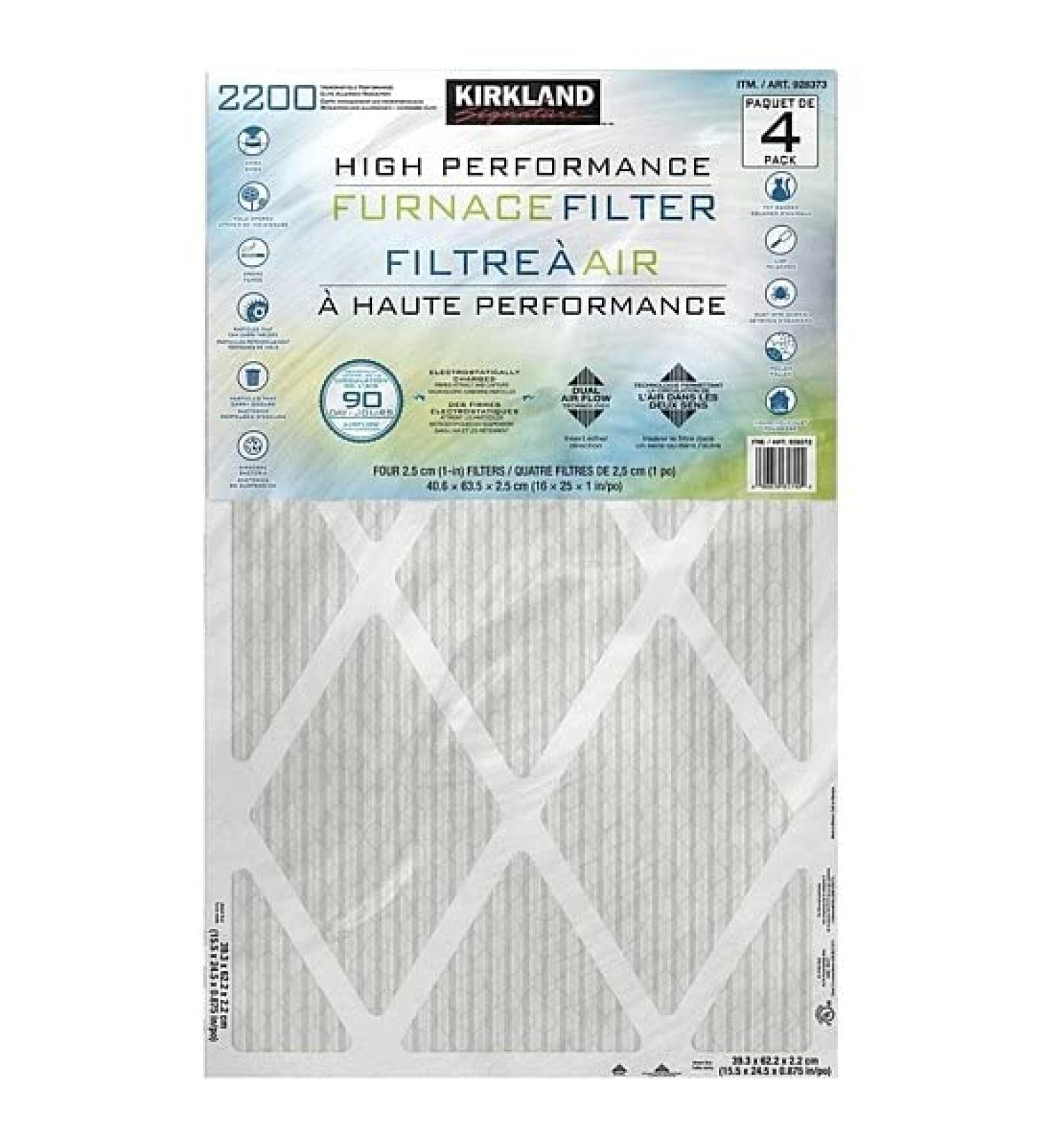 Buy Kirkland Signature High-Performance Oven Filter - 2200 Microparticles Allergen Reduction 4 Pack (16x25x1) 90 Days Supply Dual Airflow Technology International Shipping Available - Buy Online on GoSupps.com