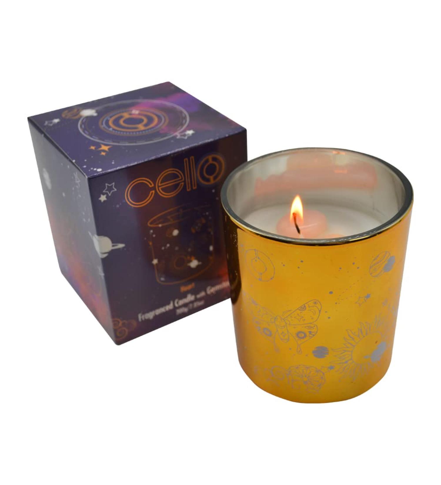 Celestial Scented Candle with Rose Quartz Gemstones | Metallic Gold Candle with Pink Crystals | Ideal Gift for Men & Women - Buy Online on GoSupps.com