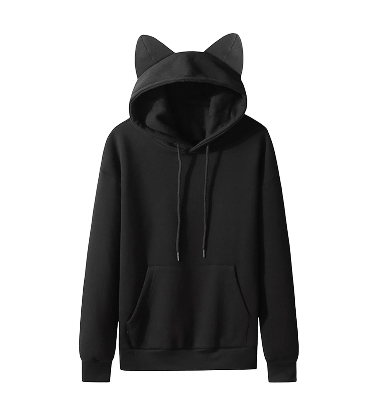 Men's Cat Ears Fleece Hoodie - XX-Large Black Sweatshirt with Pockets - Buy Online on GoSupps.com