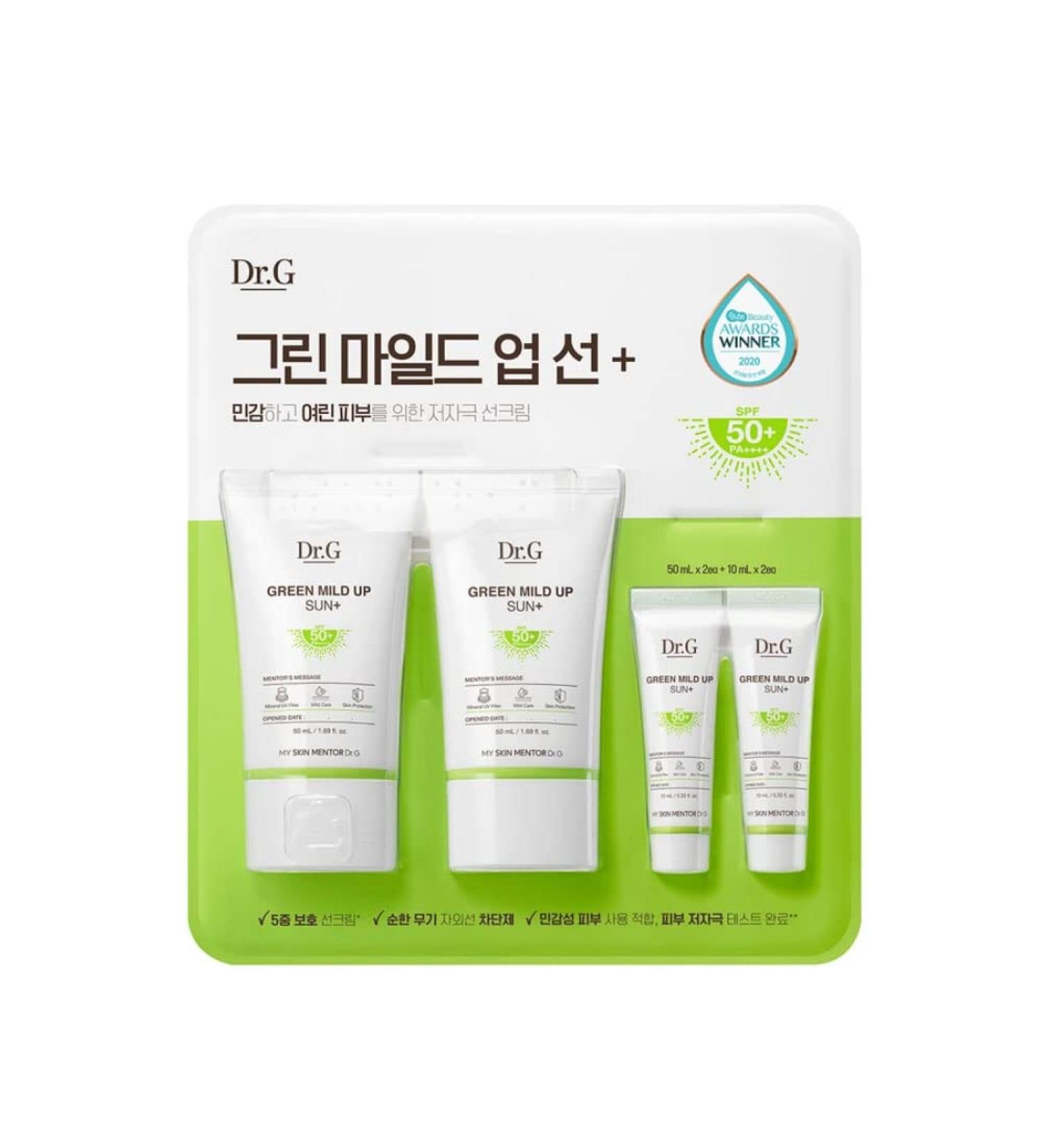 Dr.G Green Mild Up Sun Plus SPF50+ PA++++ 50ml x 2ct / 10ml x 2ct - Fragrance-Free Mineral Sunscreen for Sensitive Skin - Buy Online on GoSupps.com