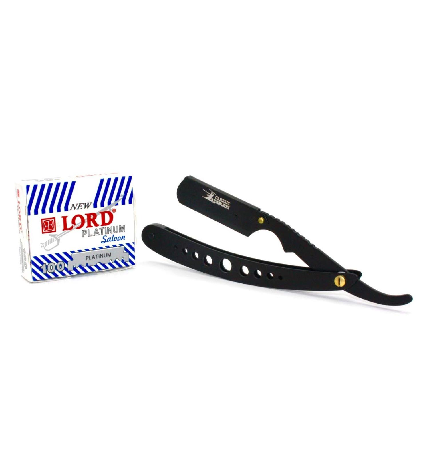 Buy New Ergonomic Stainless Steel Folding Barber Razor Shavette | Professional Manual Shaver with 100 Lord Platinum Blades for Precise Shaving - Buy Online on GoSupps.com