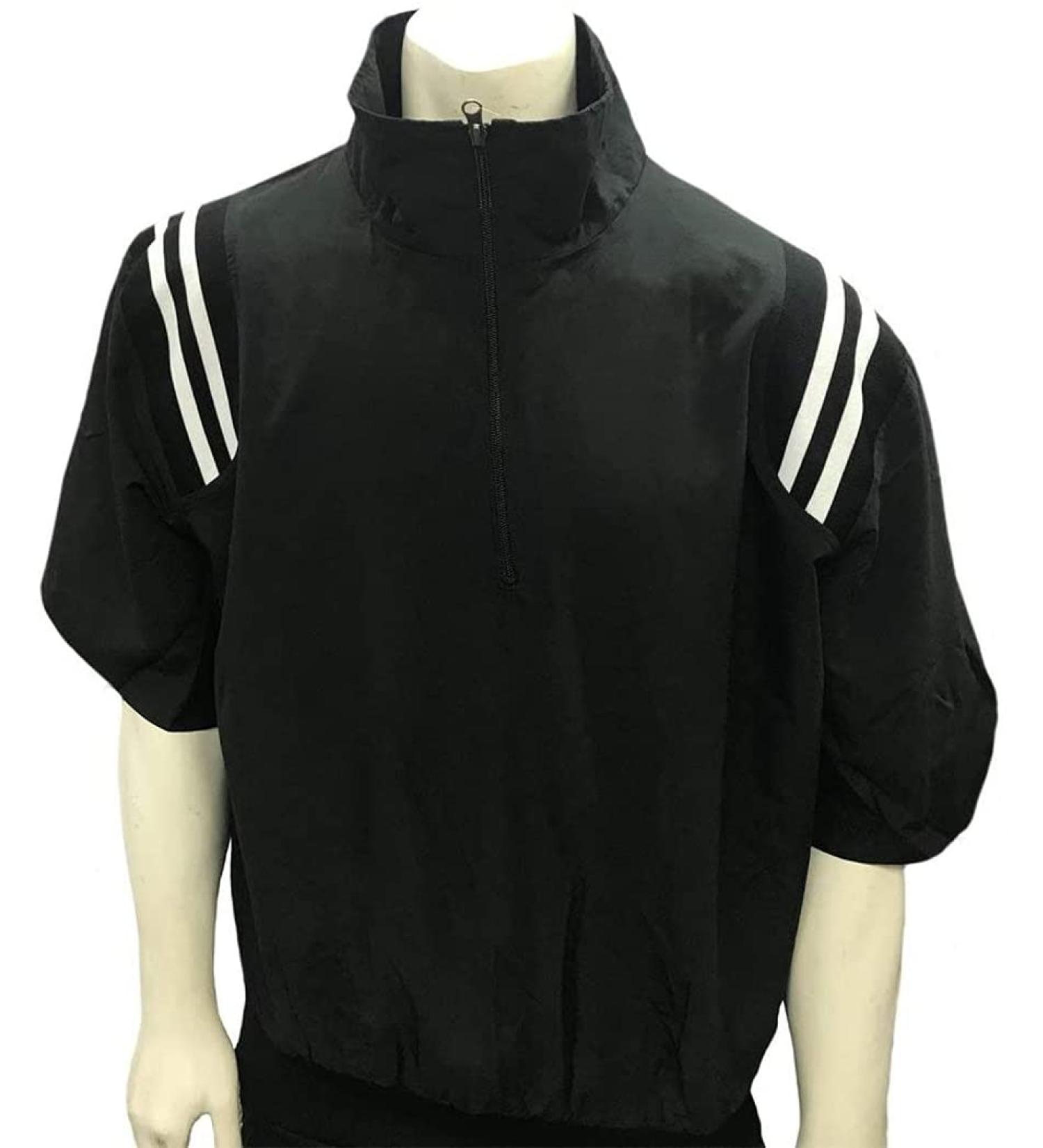 Smitty | BBS-324 | 1/2 Sleeve Microfiber Shell Pullover Umpire Jacket Poly Nylon Lining | Side Seam Pockets | Baseball Softball | Umpire's Choice! Black W/ Black, White Insets Large