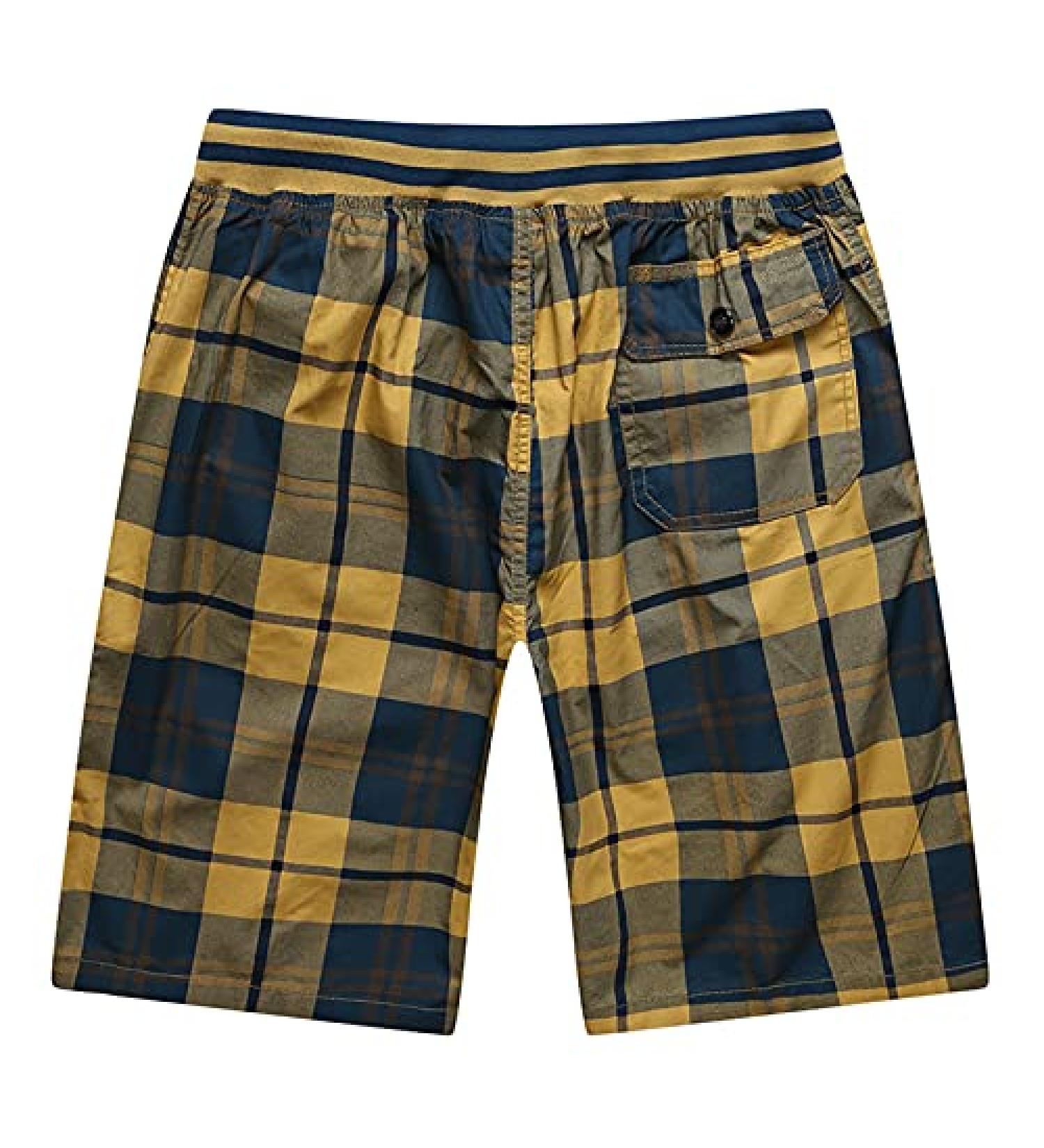 Men's Yellow Plaid Shorts - Casual Loose Fit Quick Dry Lightweight Shorts 5X-Large - Buy Online on GoSupps.com